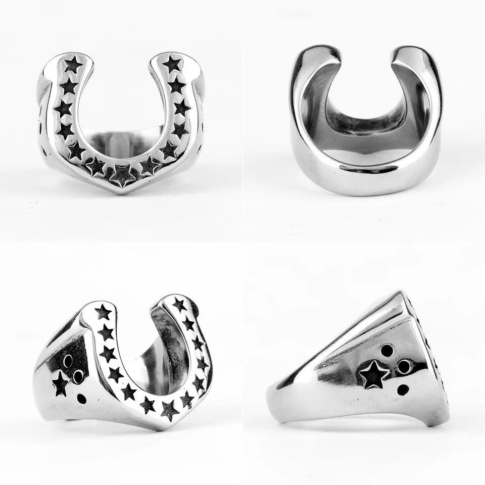 Jewelry × Vintage Horseshoe U-shaped Star Black Stainless Steel ring Size ONE SIZE - 2 Thumbnail