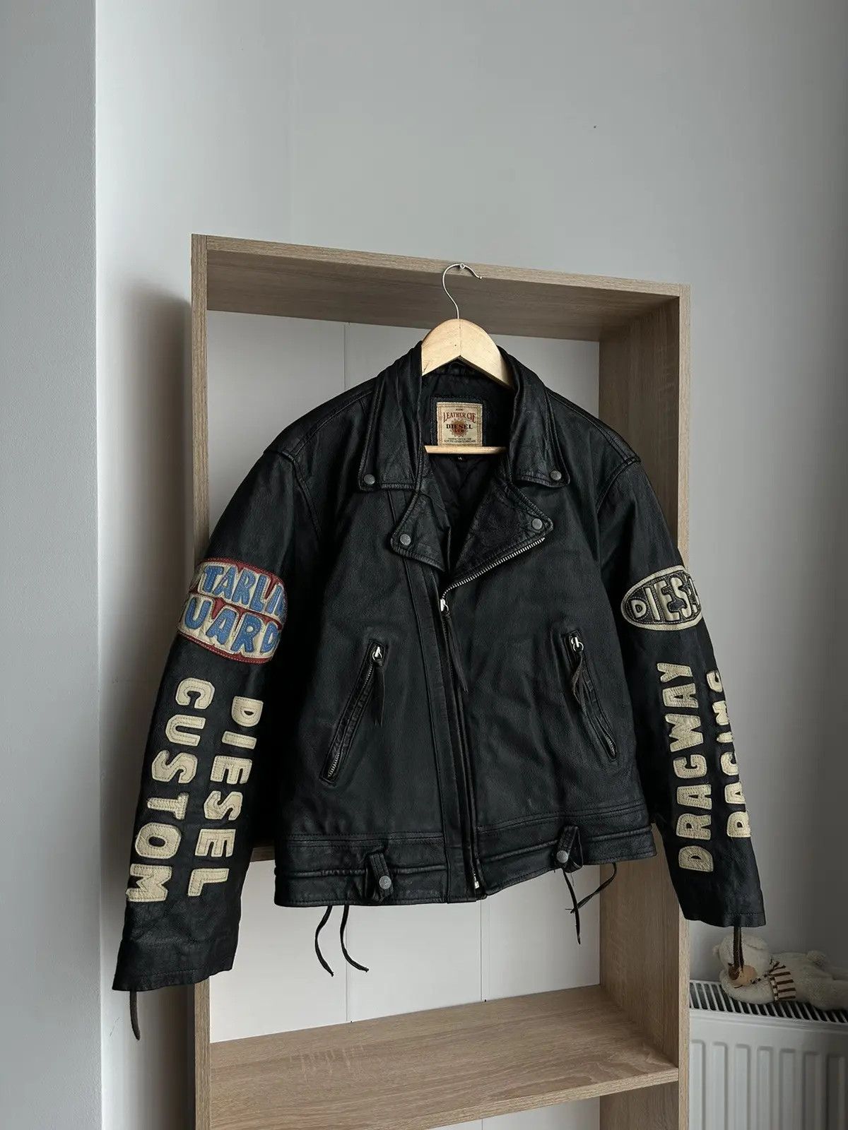 image of Vintage Diesel Leather Dragway 80’S Racing Black Jacket, Men's (Size Medium)