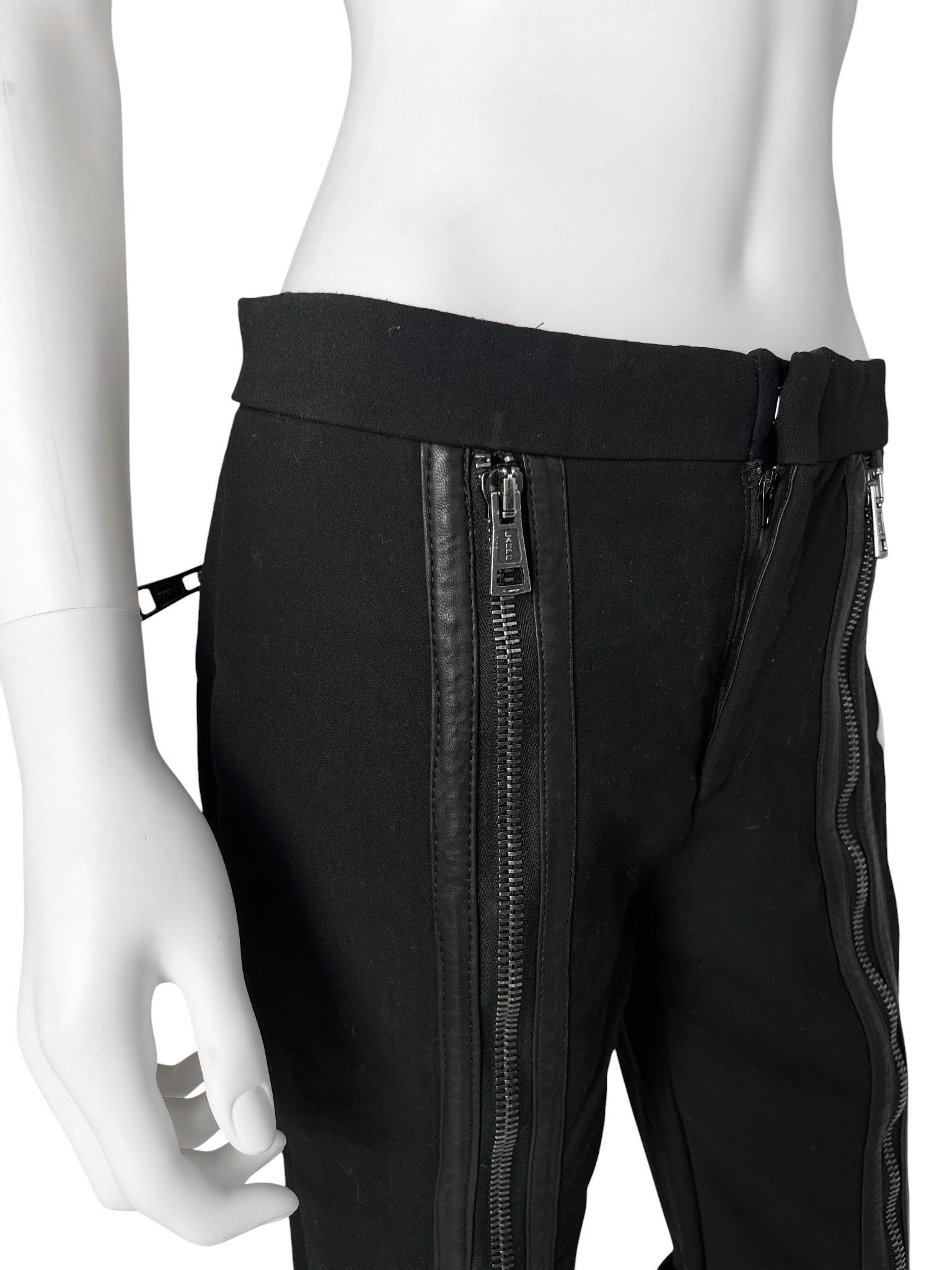 Gucci by Tom Ford F/W 2001 Black Wool Leather Patched Zipped Pants Size 28" / US 6 / IT 42 - 8 Thumbnail