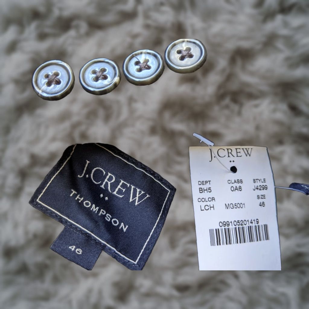 J.CREW Sport Coat Jacket Blazer Gray 46R Men's Two-Button Notch Lapel Cotton Flannel Patch Pockets Casual Business Vintage No