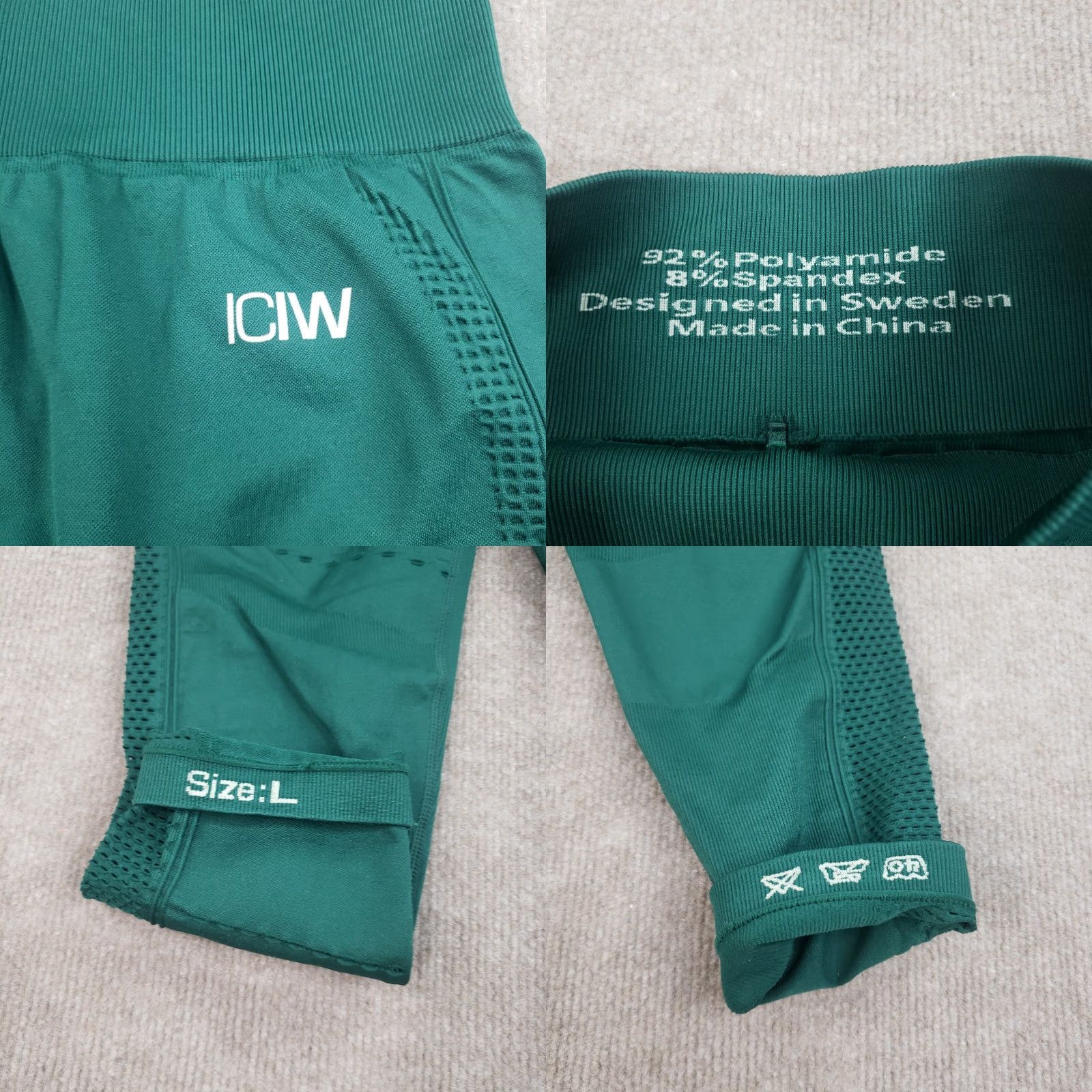 Vintage ICIW Leggings Womens Large Green Tights Laser Cut Holes Size 36" / US 14 / IT 50 - 8 Thumbnail