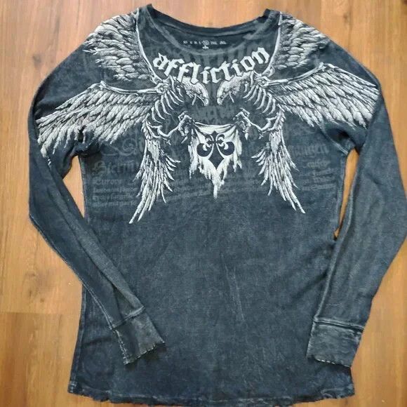 Other Vintage Y2K Affliction Ravens AOP Thermal Shirt Size US XL / EU 56 / 4 - 2 Thumbnail