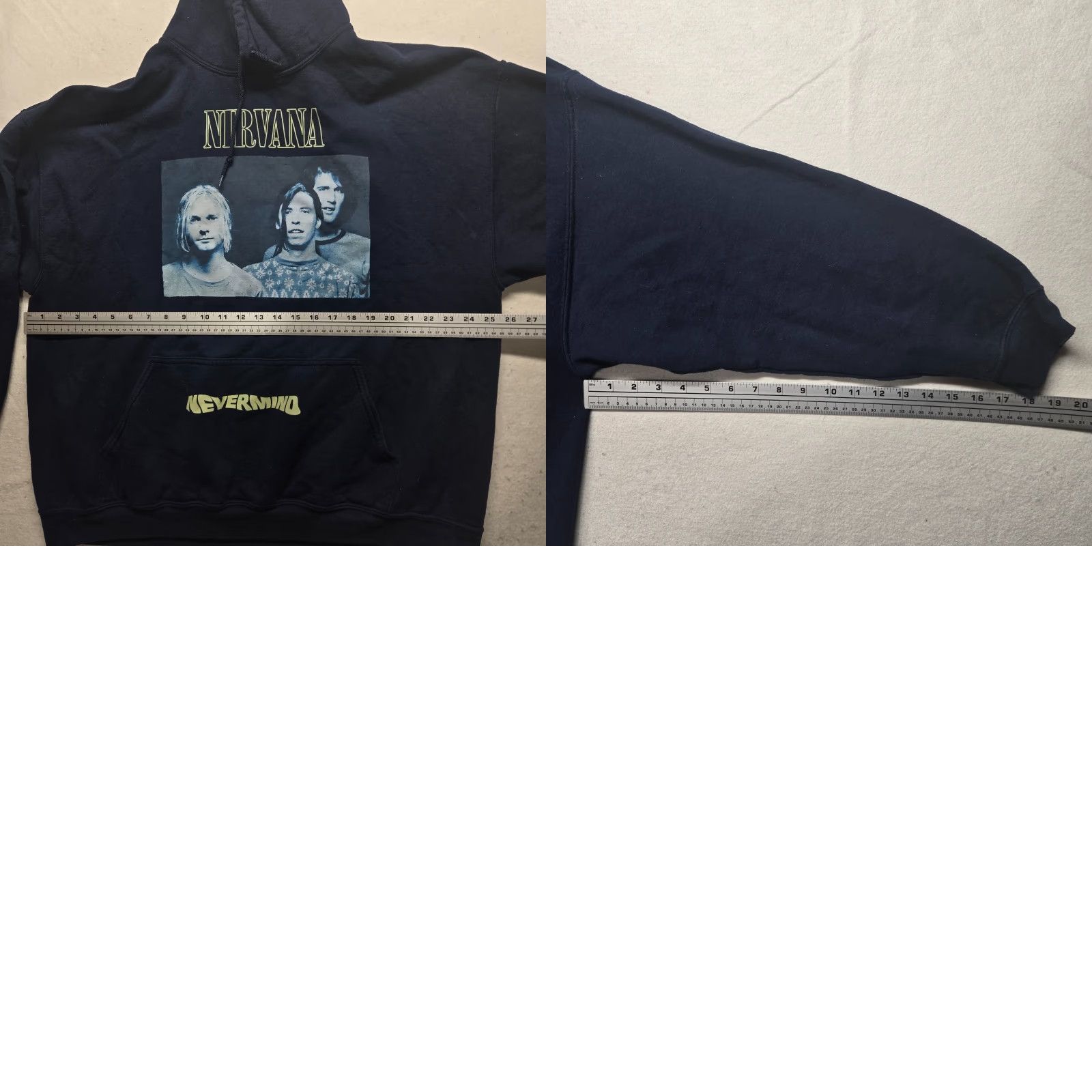 Vintage Nirvana Nevermind Unisex Hoodie Graphic Print Kurt Cobain Crew Neck 2XL Blue Logo Pullover 90s Mens Hoodie Size US XXL / EU 58 / 5 - 8 Thumbnail