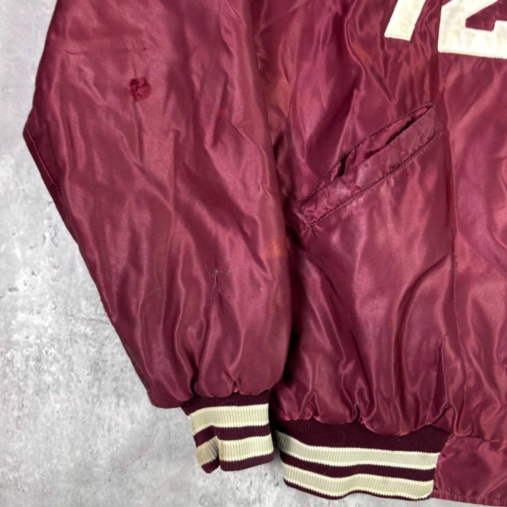 Vintage VINTAGE Butwin Towson Football Satin Varsity Jacket Mens XL Maroon Made in USA Size US XL / EU 56 / 4 - 7 Thumbnail