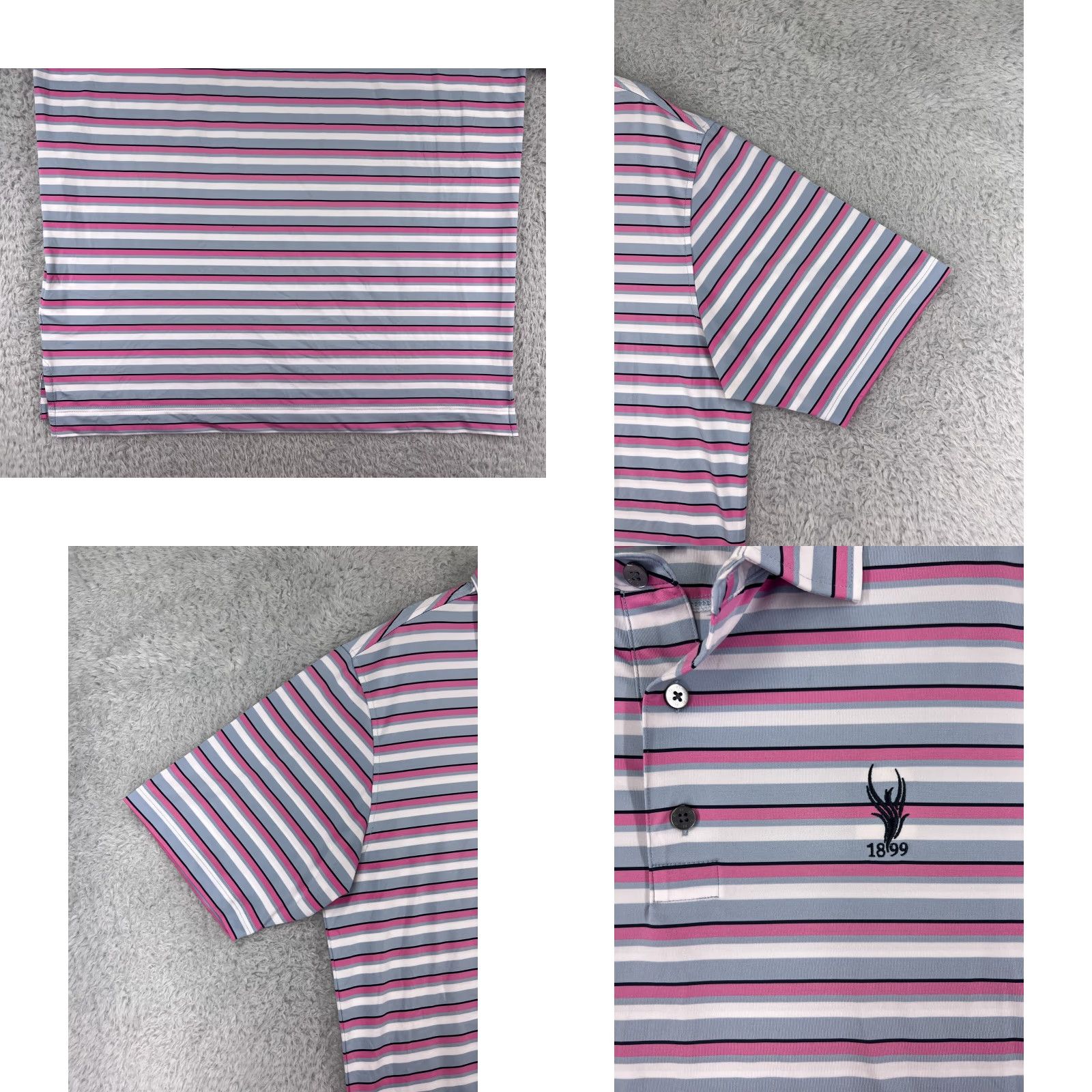Footjoy FootJoy Polo Shirt Mens Large Pink Gray White Stripe Golf Golfer Lightweight Shirt Size US L / EU 52-54 / 3 - 8 Thumbnail