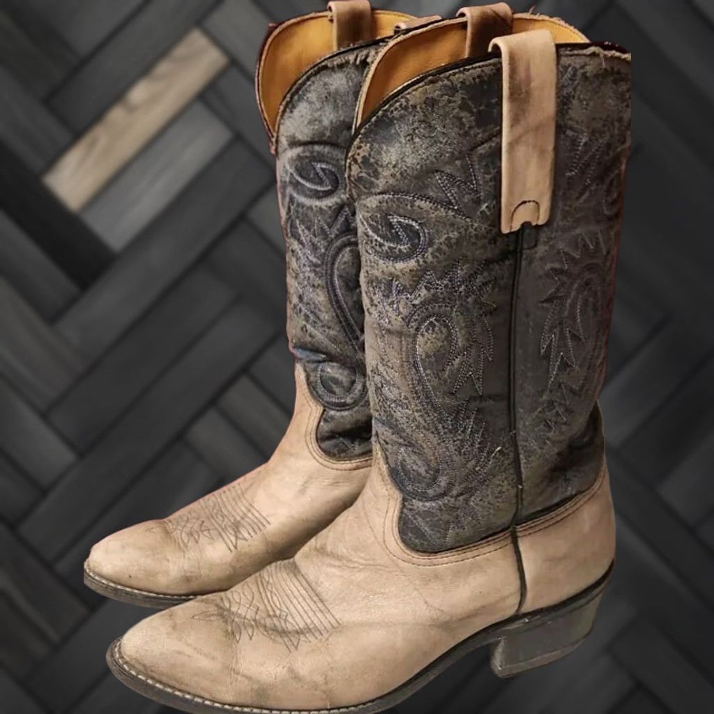Durango VINTAGE Durango Leather Western Cowboy Boots Men 10 D USA Gray Pointed Toe Retro Southwestern 89474 Size US 10 / EU 43 - 1 Thumbnail