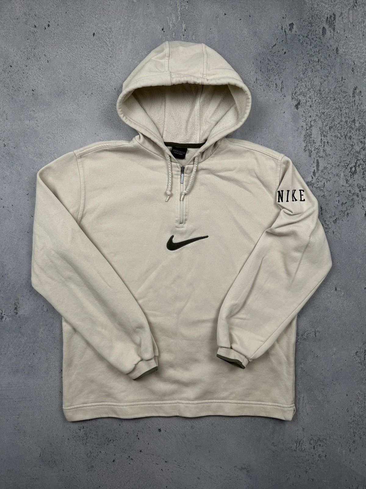 Nike Vintage Nike 00s Fleece Half Zip Hoodie Rare Cream Swoosh Size US M / EU 48-50 / 2 - 7 Thumbnail