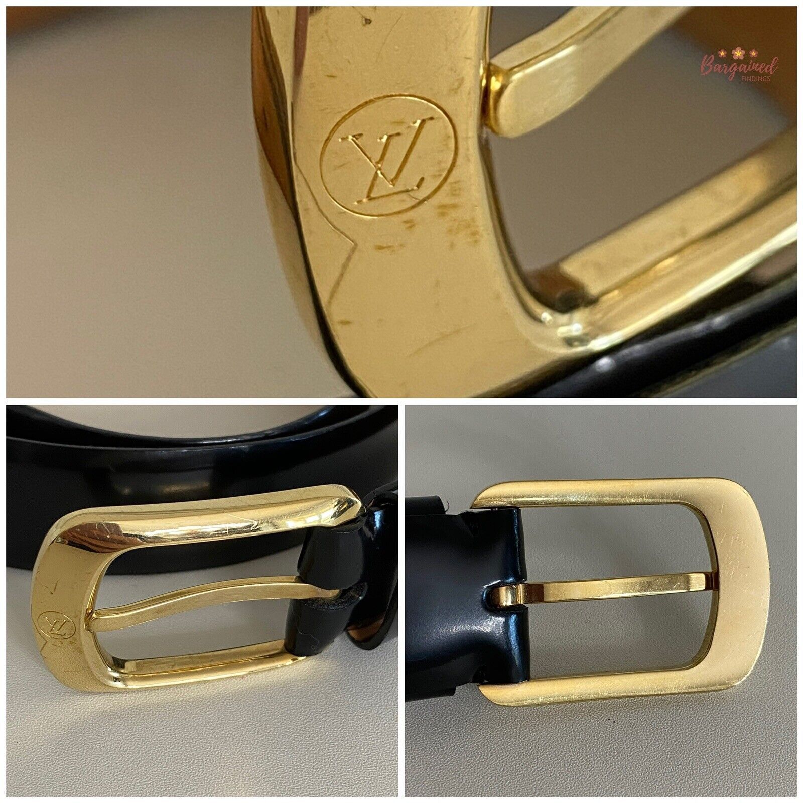 Louis Vuitton Louis Vuitton Black Calfskin Leather Ellipse Gold Belt Size 30 - 3 Thumbnail