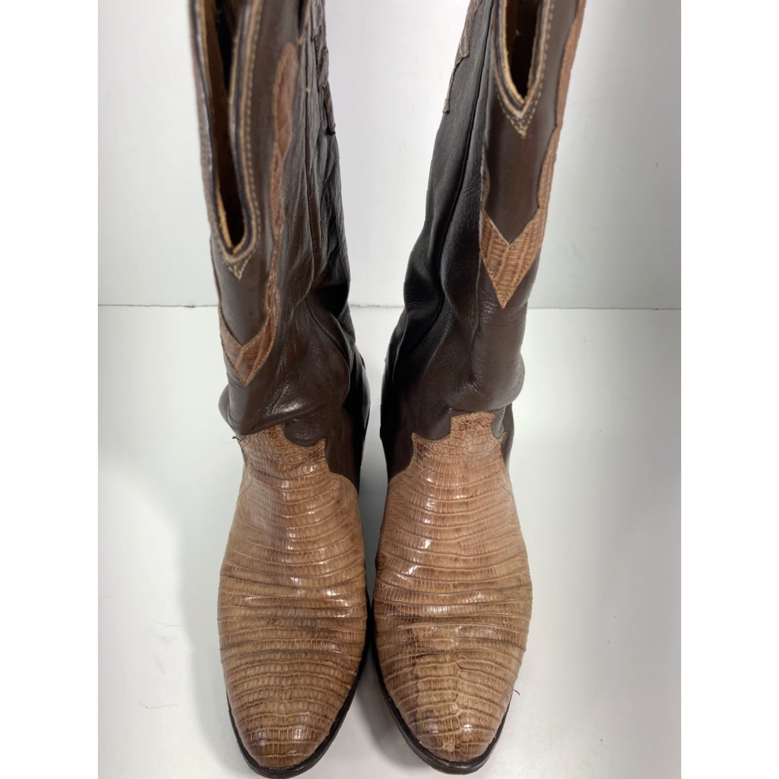 Justin Boots VINTAGE Justin Teju Lizard Boots Women 6 B Brown Leather 15 Inch 3 Inch Heel VTG Boots Mens? Size US 6 / IT 36 - 2 Thumbnail