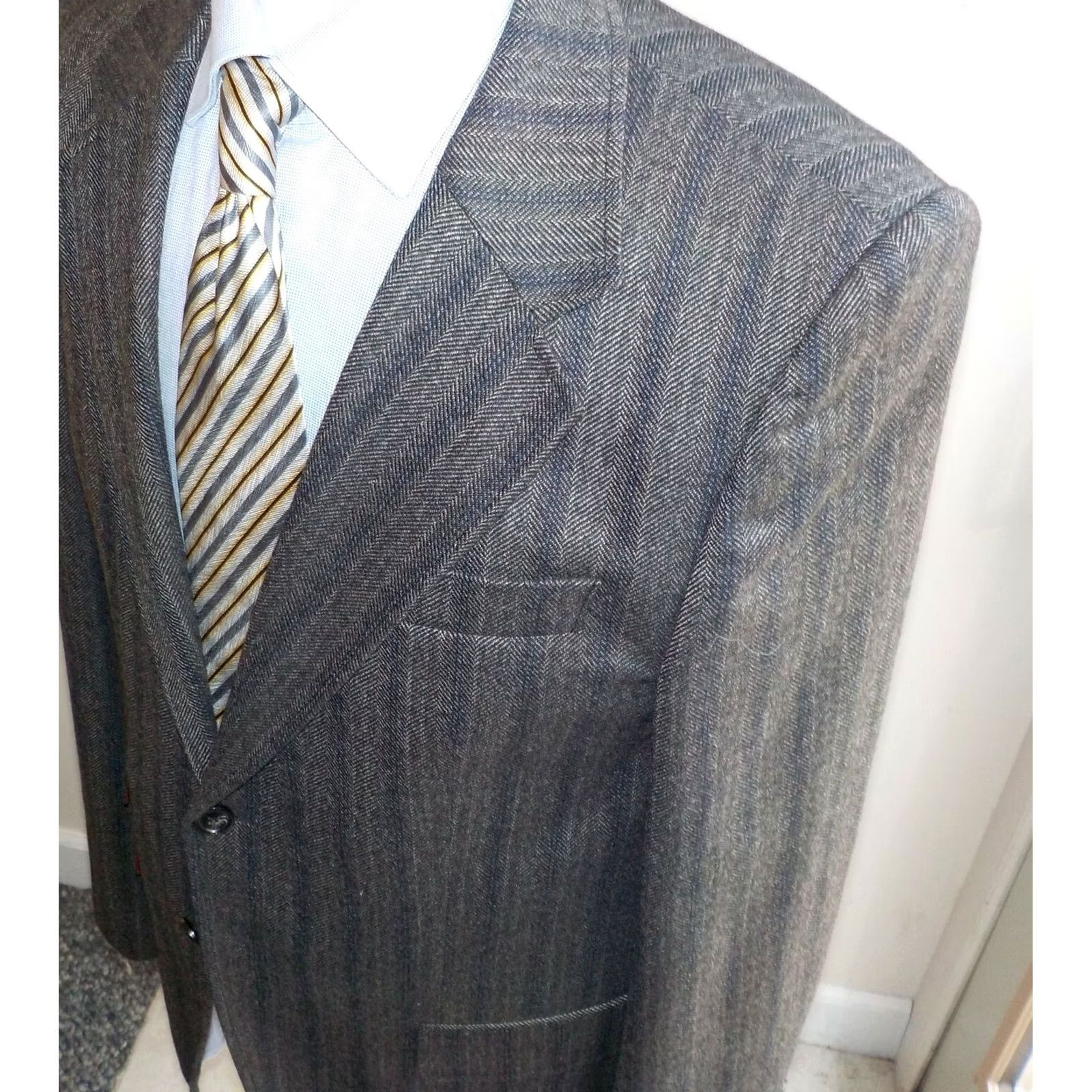 Vintage HUGO Boss Red Label Modern Slim Fit 2 Button Blazer 42R Black Navy Cream Wool Tweed Blazer Mens Size 42R - 4 Thumbnail
