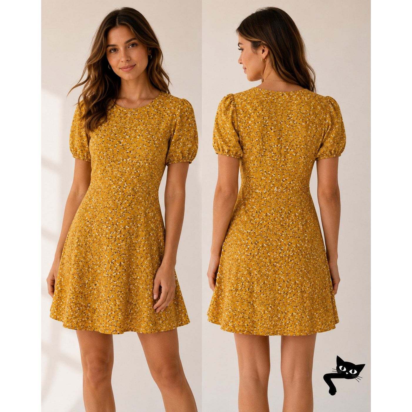 Other Tu by Catu Yellow Floral Short Sleeve High Neck Mini Dress Size S / US 4 / IT 40 - 3 Thumbnail