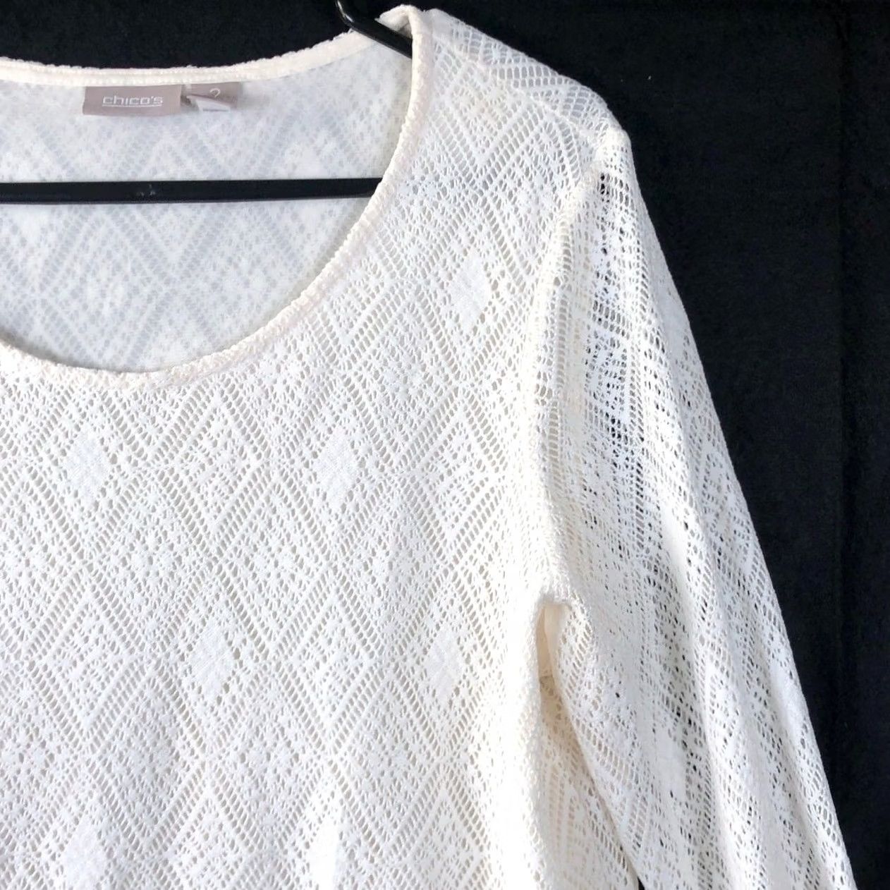Vintage Chicos Womens Blouse Ivory Lined Textured Long Sleeve Round Neck L Size L / US 10 / IT 46 - 5 Thumbnail