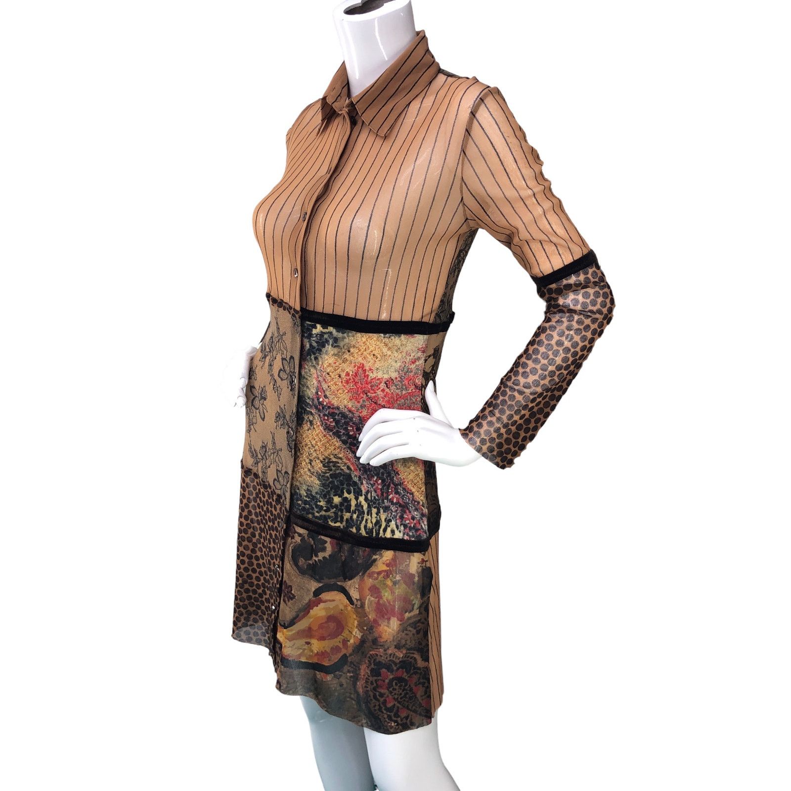 FUZZI Fuzzi JPG Size M Shirt Dress Sheer Multimedia Long Sleeve Size M / US 6-8 / IT 42-44 - 4 Thumbnail
