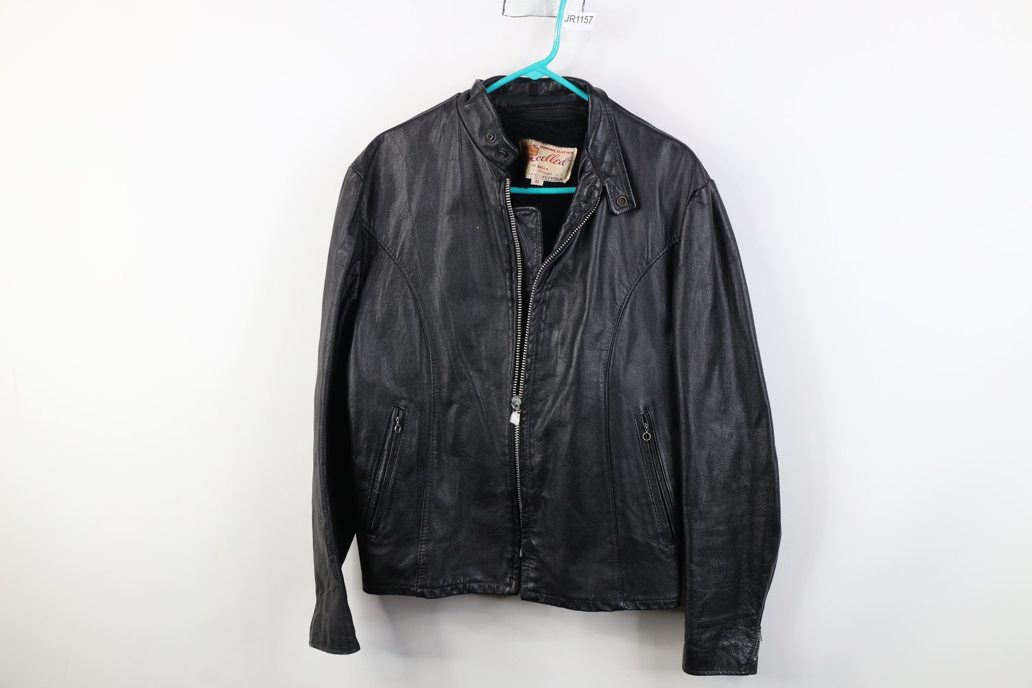 Vintage 60s Streetwear Leather Cafe Racer Bomber Jacket USA