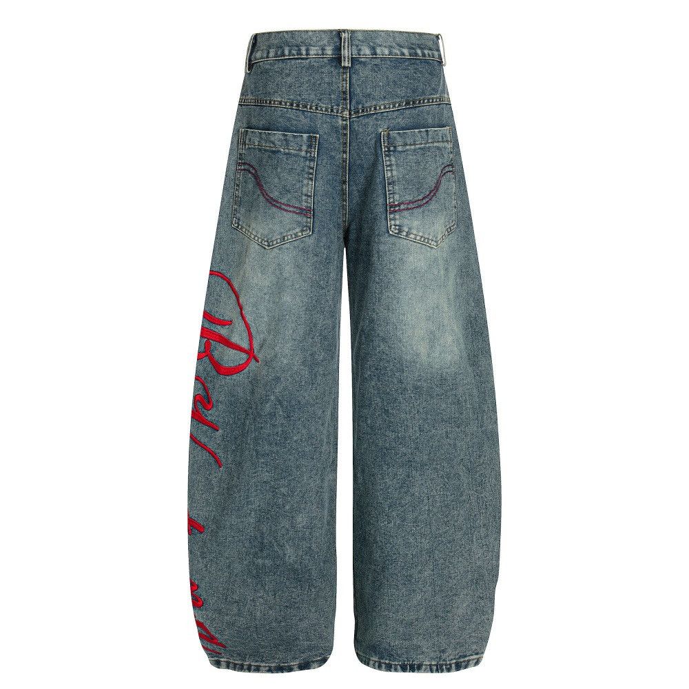 Men's American vintage distressed washed curved denim jeans