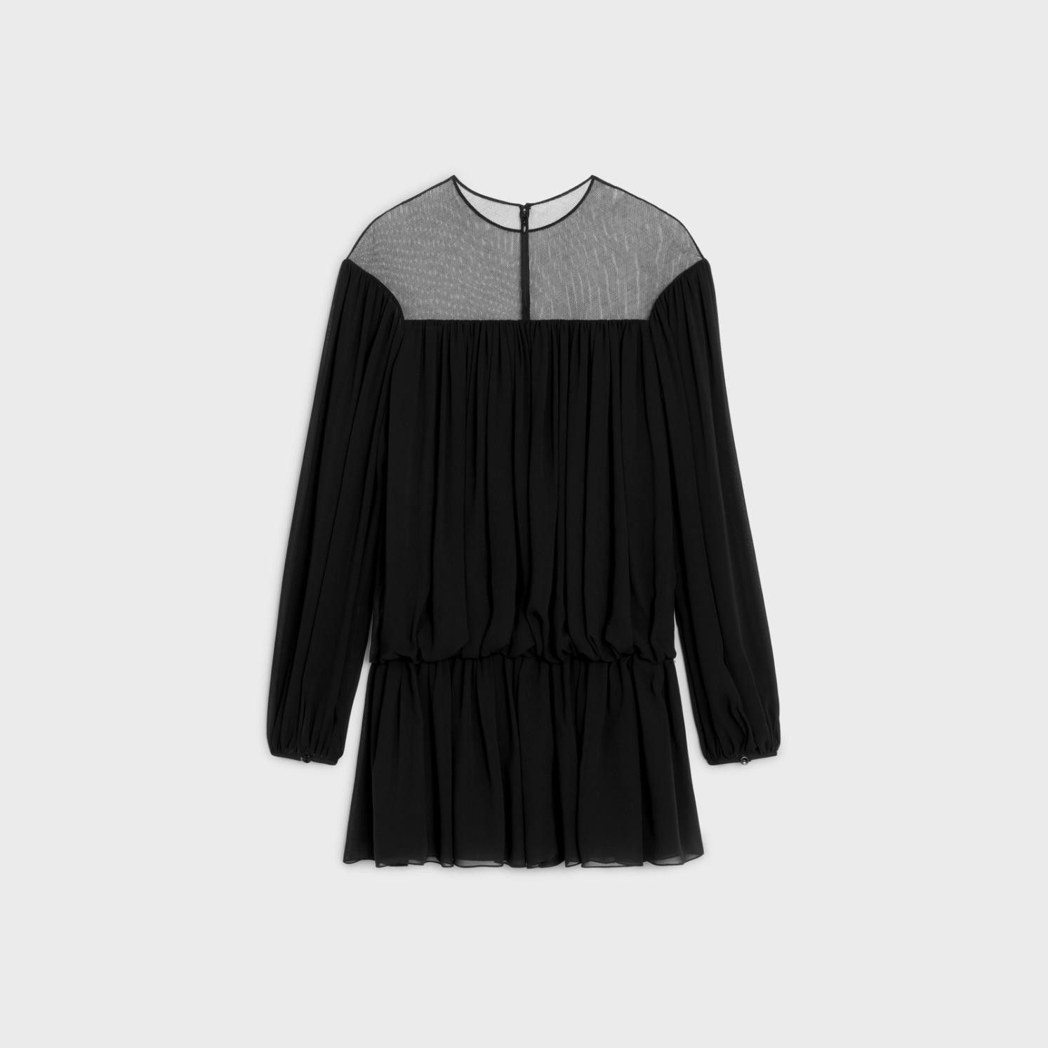 Celine o1w1db10925 2R36K856C Silk Georgette Mini Dress in Black Size XXS / US 00 / IT 34 - 2 Thumbnail
