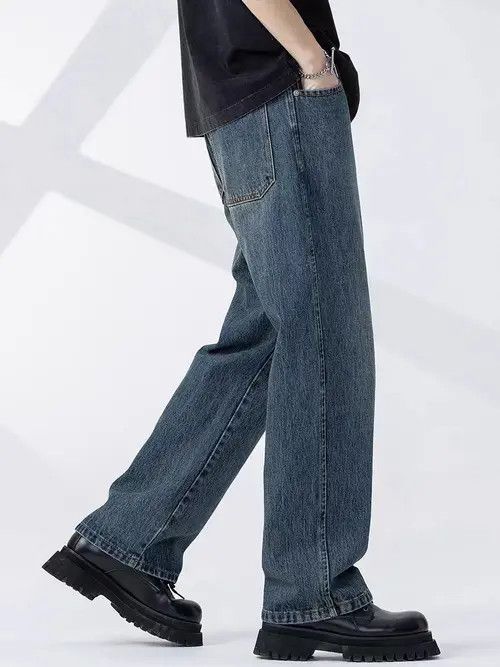 Jean Vintage Wash Distressed Straight Loose Jeans Size US 30 / EU 46 - 2 Thumbnail