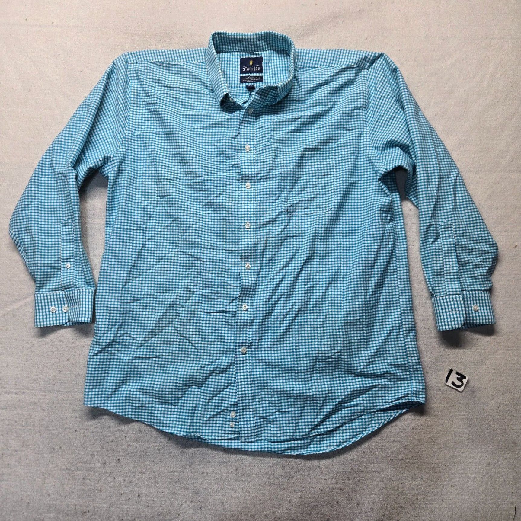 Stafford Stafford Shirt Button-Up Casual Travel 17.5 Blue Checked Long Sleeve Men’s Size 17.5 Regular Cotton Blend Size US XXL / EU 58 / 5 - 2 Thumbnail