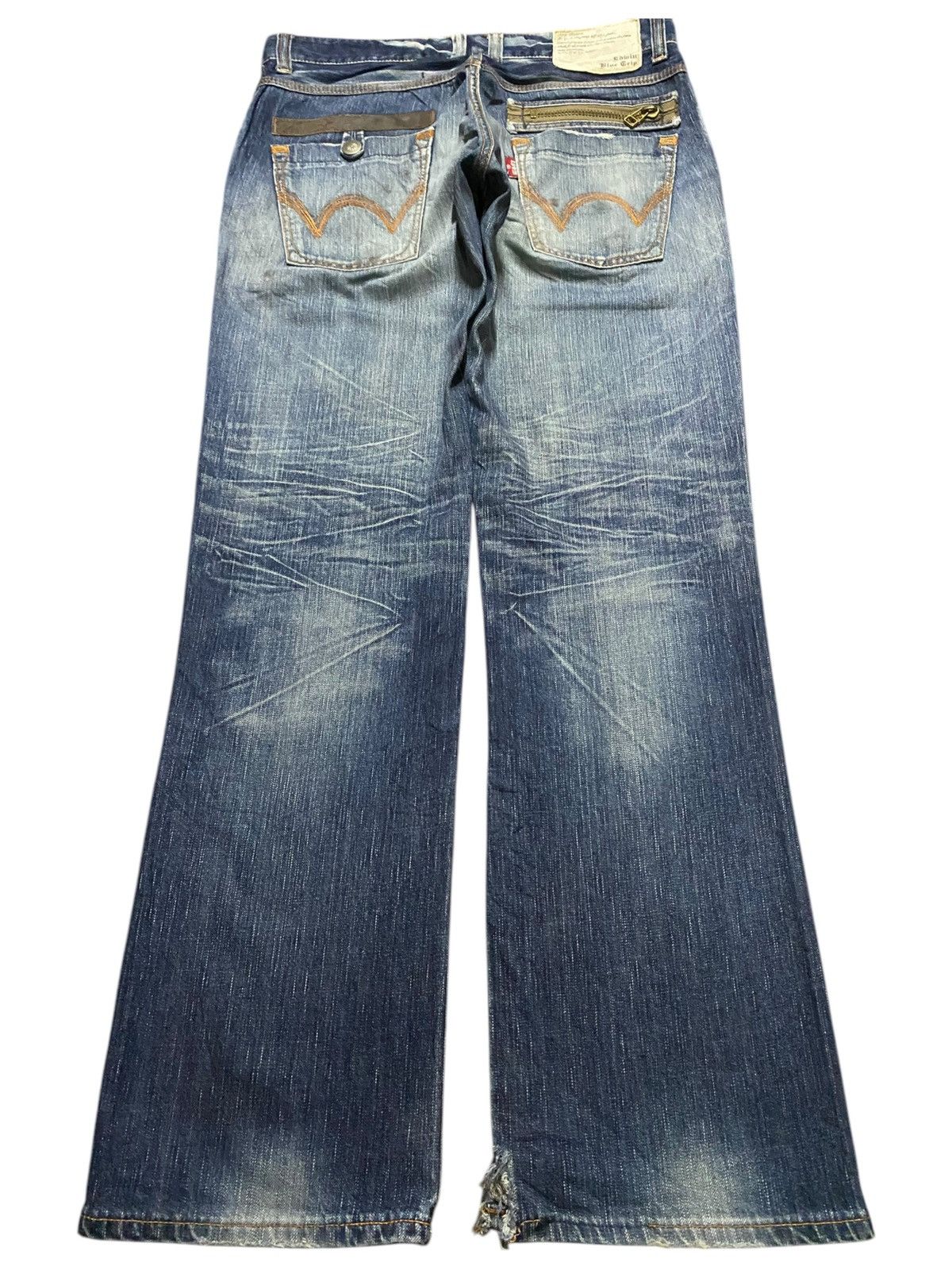 Japanese Brand Vintage Edwin Blue Trip Faded Wash Distressed Baggy Jeans Size US 34 / EU 50 - 2 Thumbnail