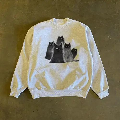 Japanese Brand × Vintage Grey vintage washed cat print oversized sweatshirt Size US L / EU 52-54 / 3 - 3 Thumbnail