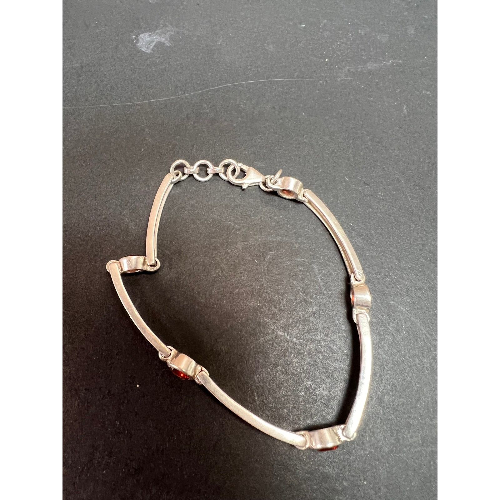 Other NEW sterling silver garnet station link bar bracelet Size ONE SIZE - 4 Thumbnail