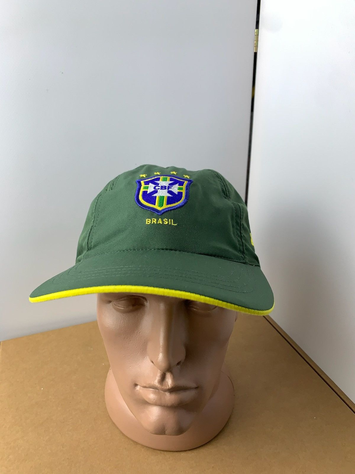 Nike × Vintage Vintage Nike Brazil soccer cap logo khaki rare Size ONE SIZE - 1 Thumbnail