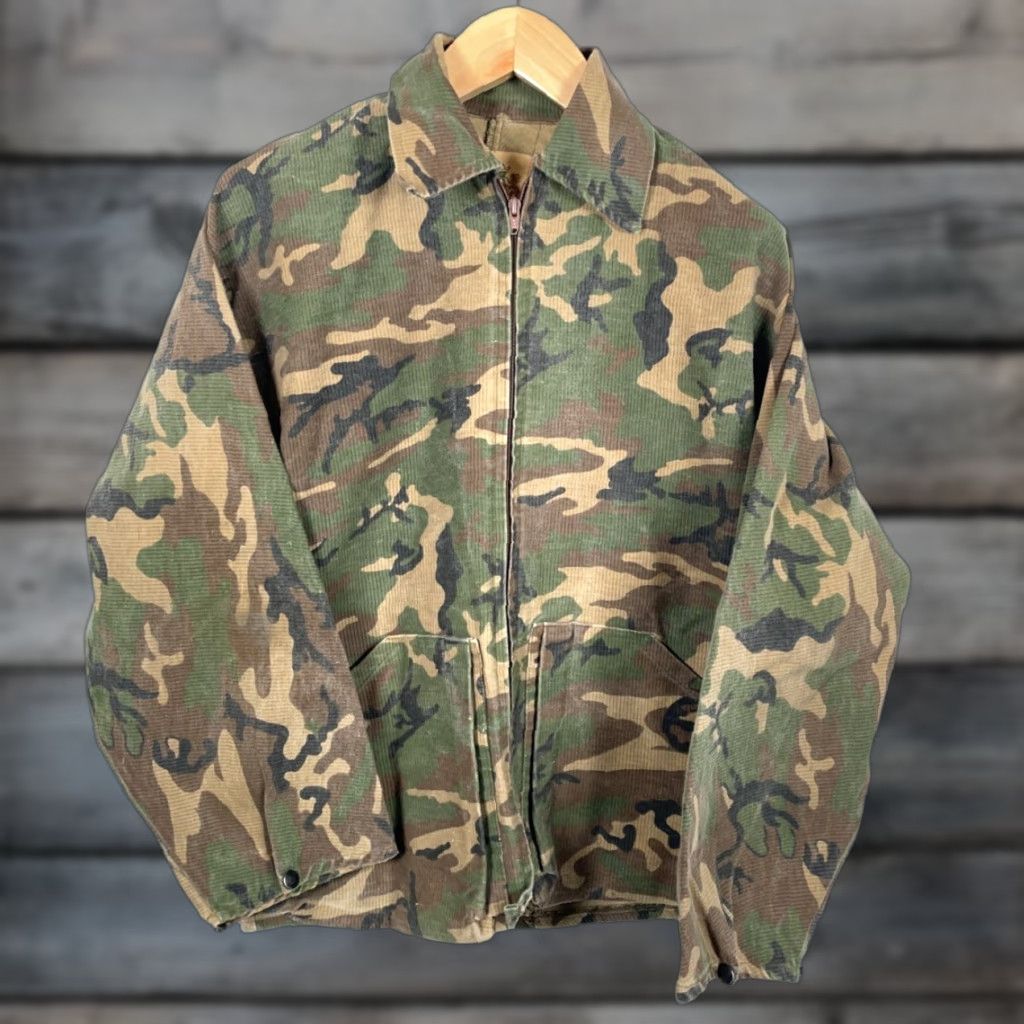 IDEA VINTAGE Ideal Camouflage Jacket Men's Large Green Cotton Blend USA Made Full Zip Unlined Military Style 80s 90s Retro Size US L / EU 52-54 / 3 - 1 Thumbnail