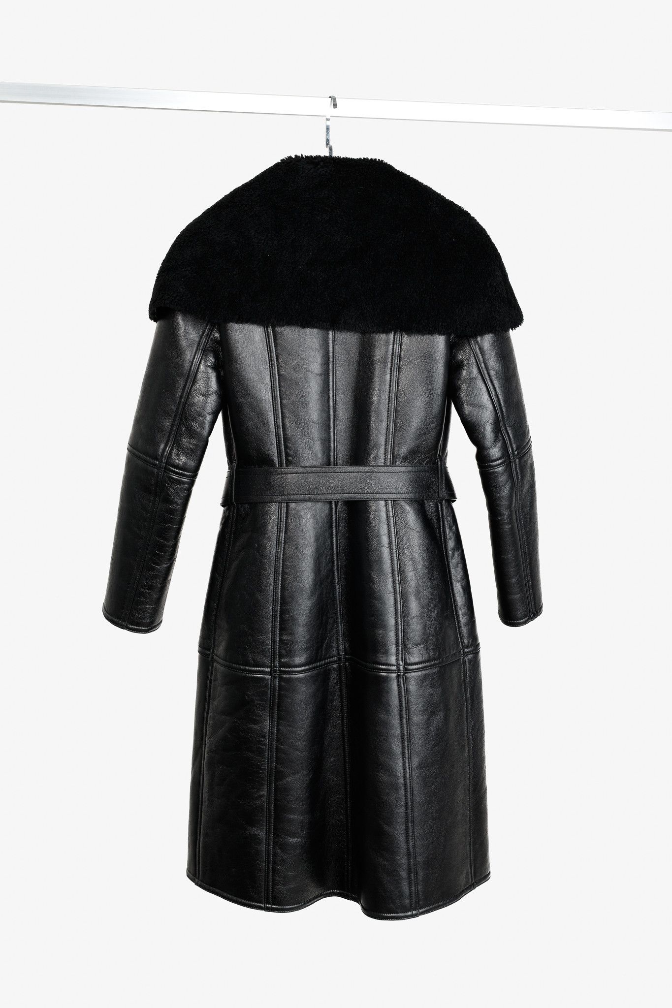 Balenciaga Balenciaga PF/19 Black Leather Shearling Belted Trench Coat Size S / US 4 / IT 40 - 5 Thumbnail