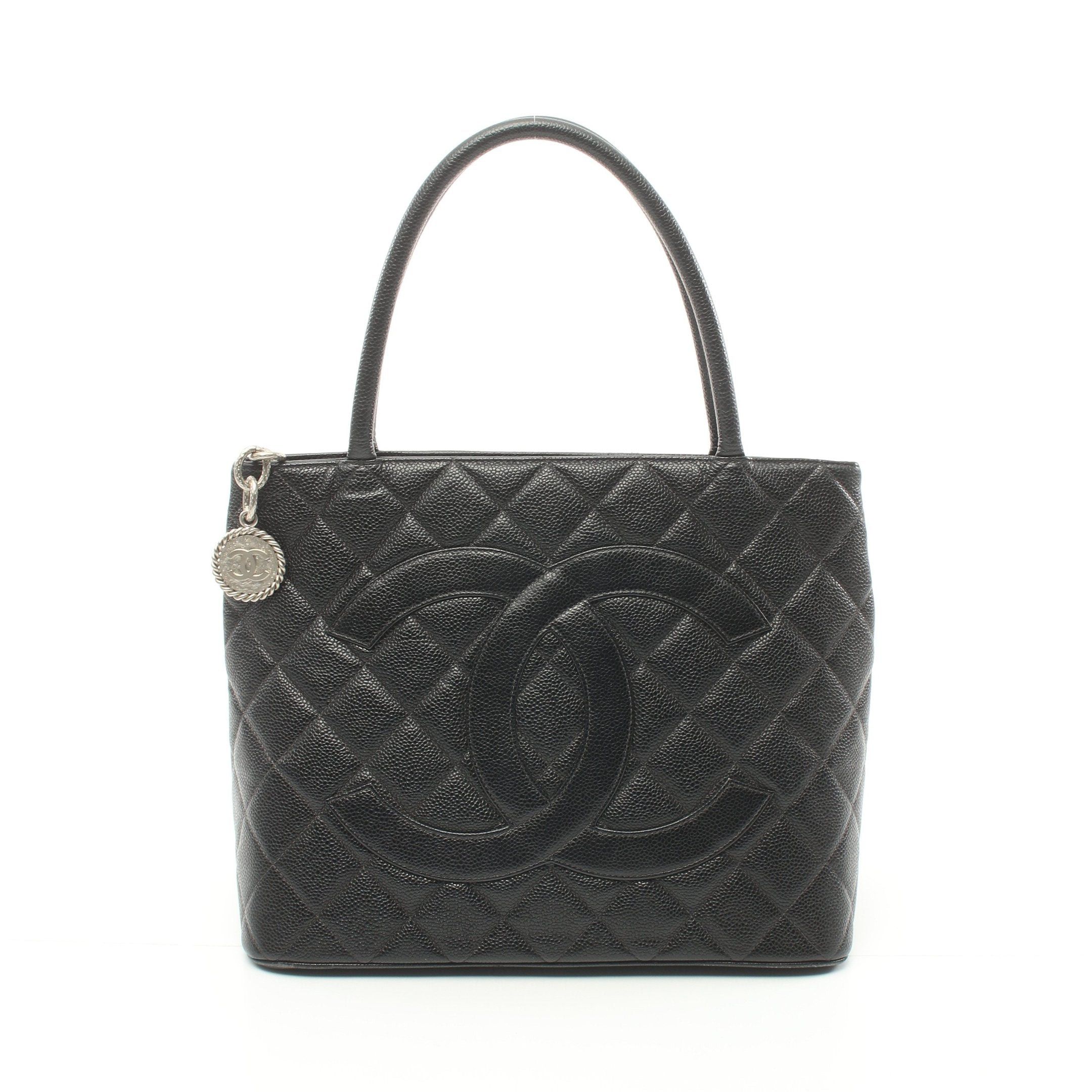 image of Chanel Reissue Tote Handbag Tote Bag Caviar Skin Black Silver Hardware, Women's