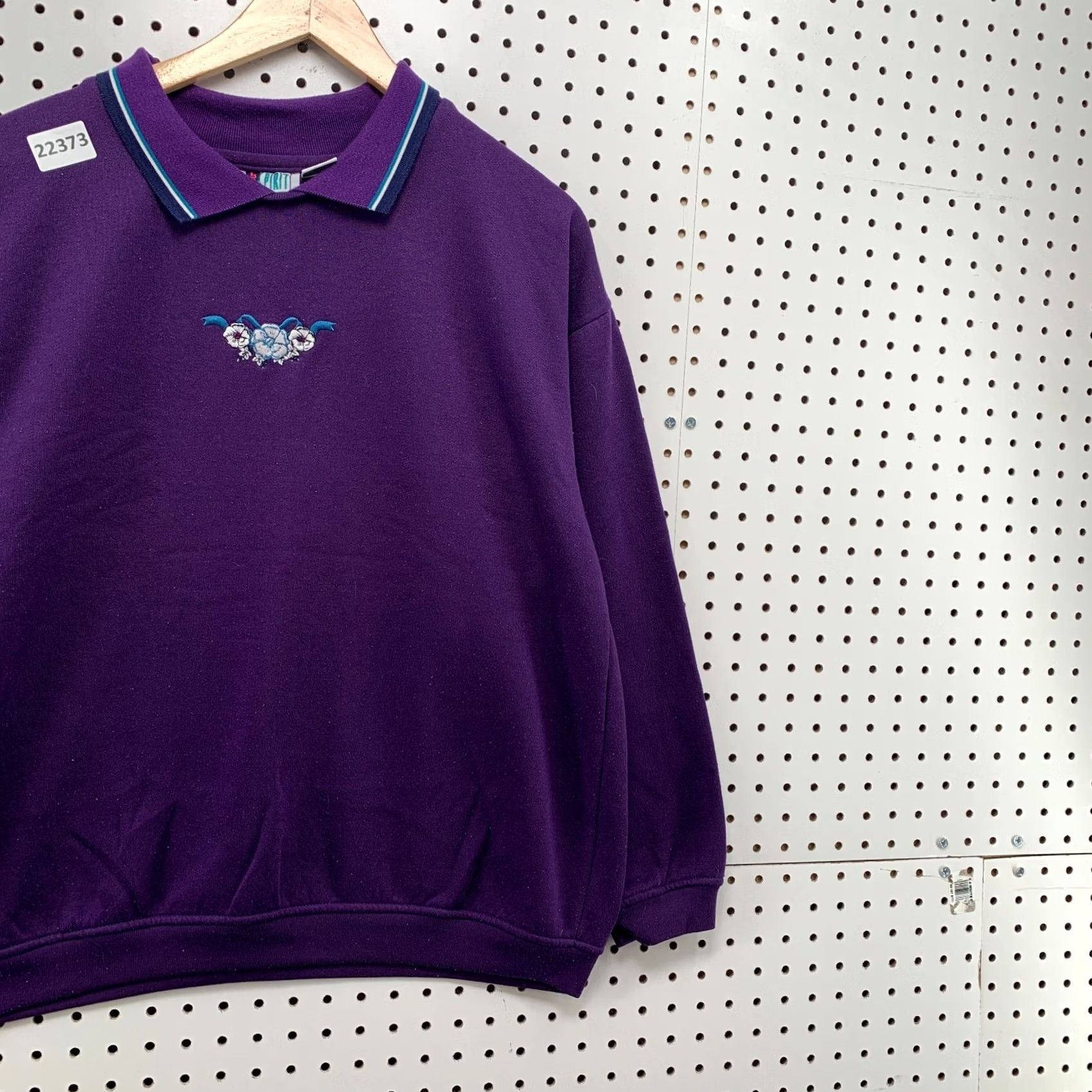 ESPIRIT VINTAGE Bolo Shirt Womens XL Purple Spirit Collared Sweatshirt Embroidered Floral Size XL / US 12-14 / IT 48-50 - 4 Thumbnail