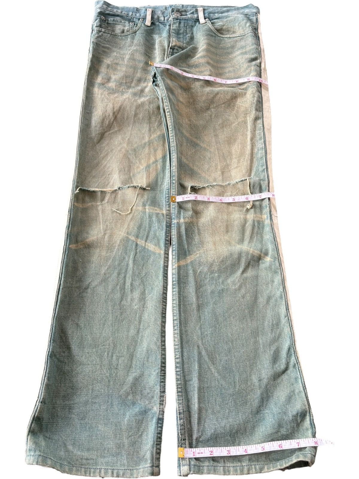 ABAHOUSE VTG Y2K Abahouse Super Mud Wash Striped Loose Jeans Size 33" - 12 Thumbnail
