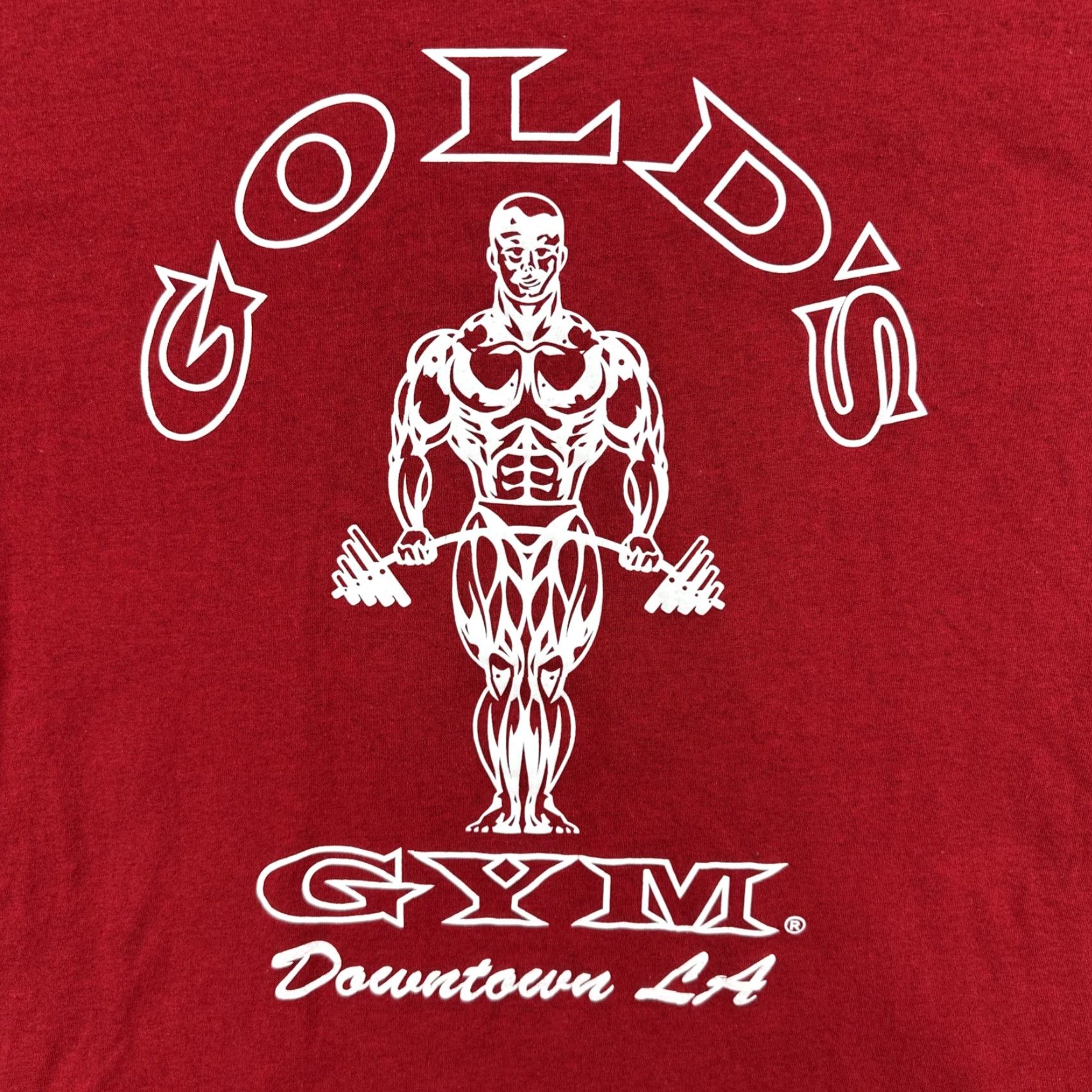 Vintage VINTAGE Gold's Gym Downtown LA Men’s XL Red T Shirt USA Graphic Print Crew Neck Short Sleeve Cotton Knit Regular Fit Sports 90s Boys/Girls Mens Womens Size US XL / EU 56 / 4 - 6 Thumbnail