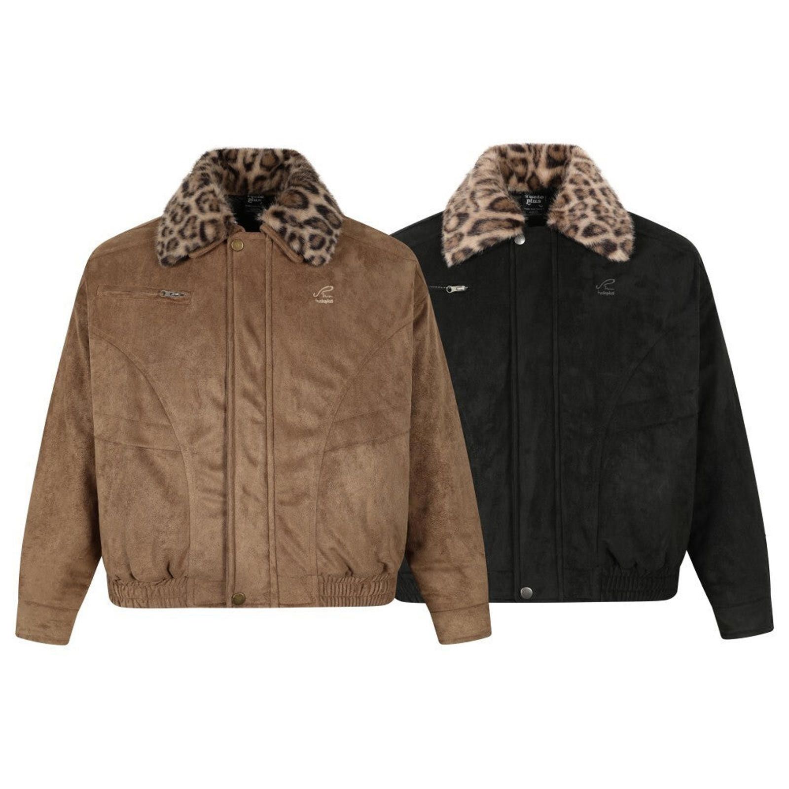 Vintage Brown Bomber Jacket with Leopard Faux Fur Collar Size US M / EU 48-50 / 2 - 6 Thumbnail