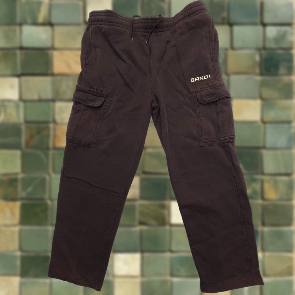 Vintage VINTAGE AND1 Cargo Sweatpants Mens XL Brown - Relaxed Fit, Drawstring, Pockets, Fleece Cotton Blend, 28in Inseam, Hip Hop Sportswear Size US 36 / EU 52 - 1 Thumbnail