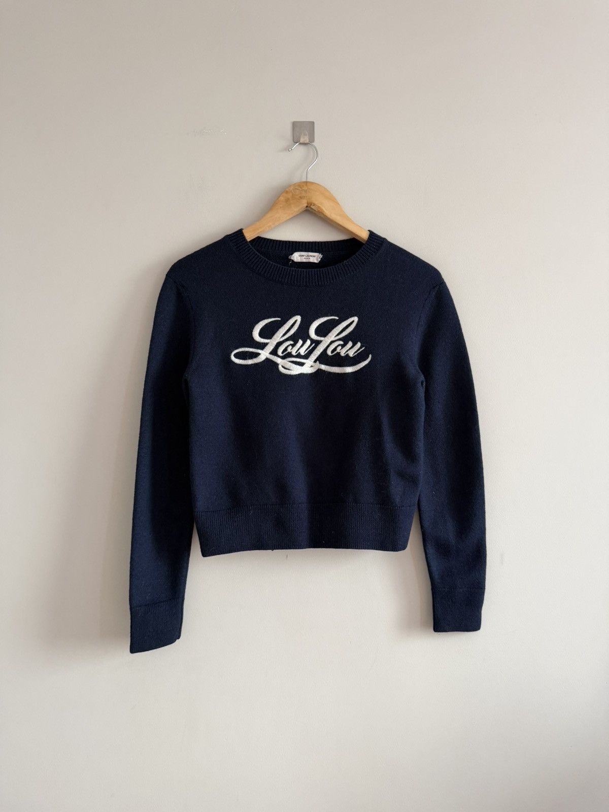 Saint Laurent Paris Saint Laurent Paris Logo Knit Sweater Navy Cropped Size XS / US 0-2 / IT 36-38 - 1 Thumbnail