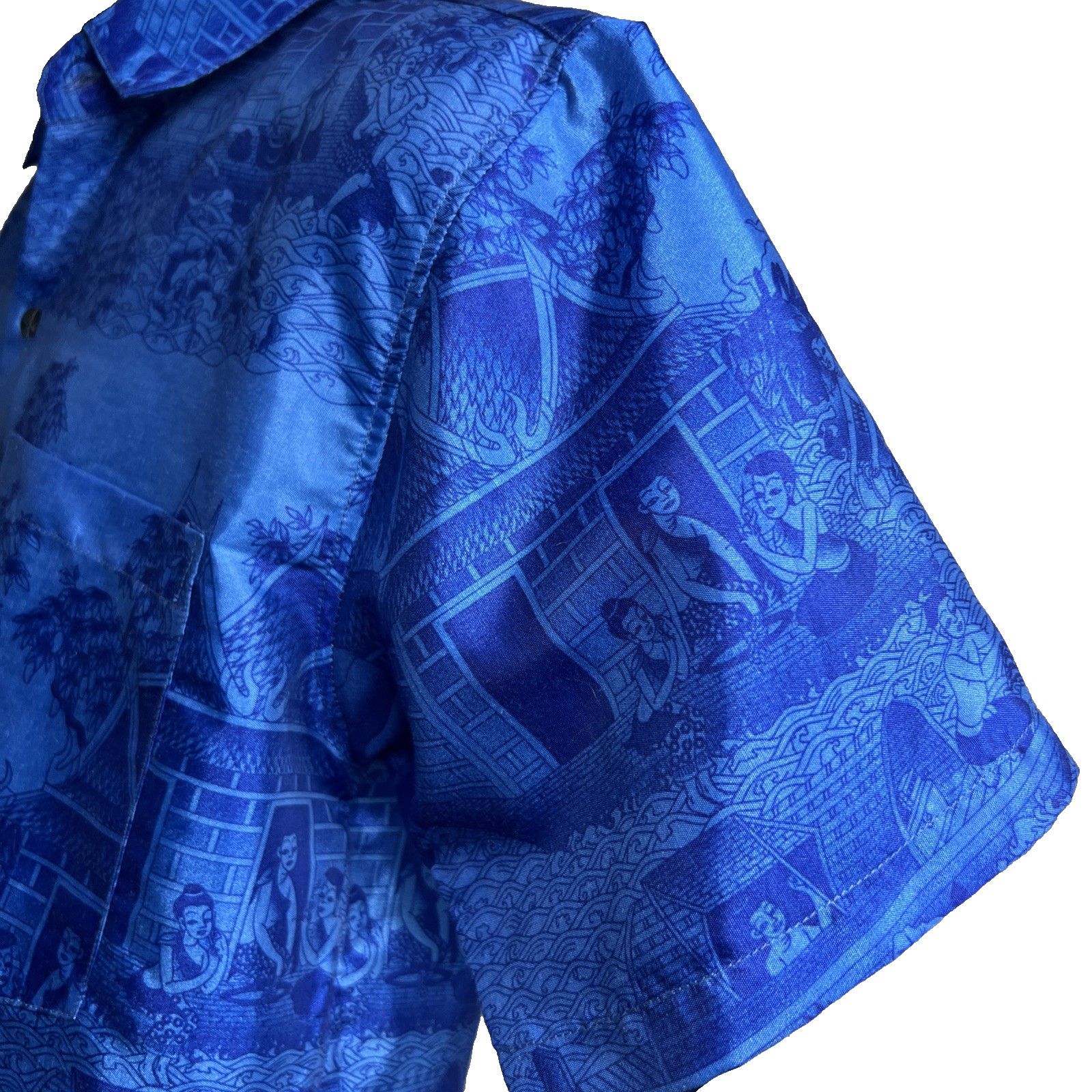 Vintage Thai Silk Siew Chang Huat Blue Button Up Shirt Small Pocket Size US S / EU 44-46 / 1 - 6 Thumbnail