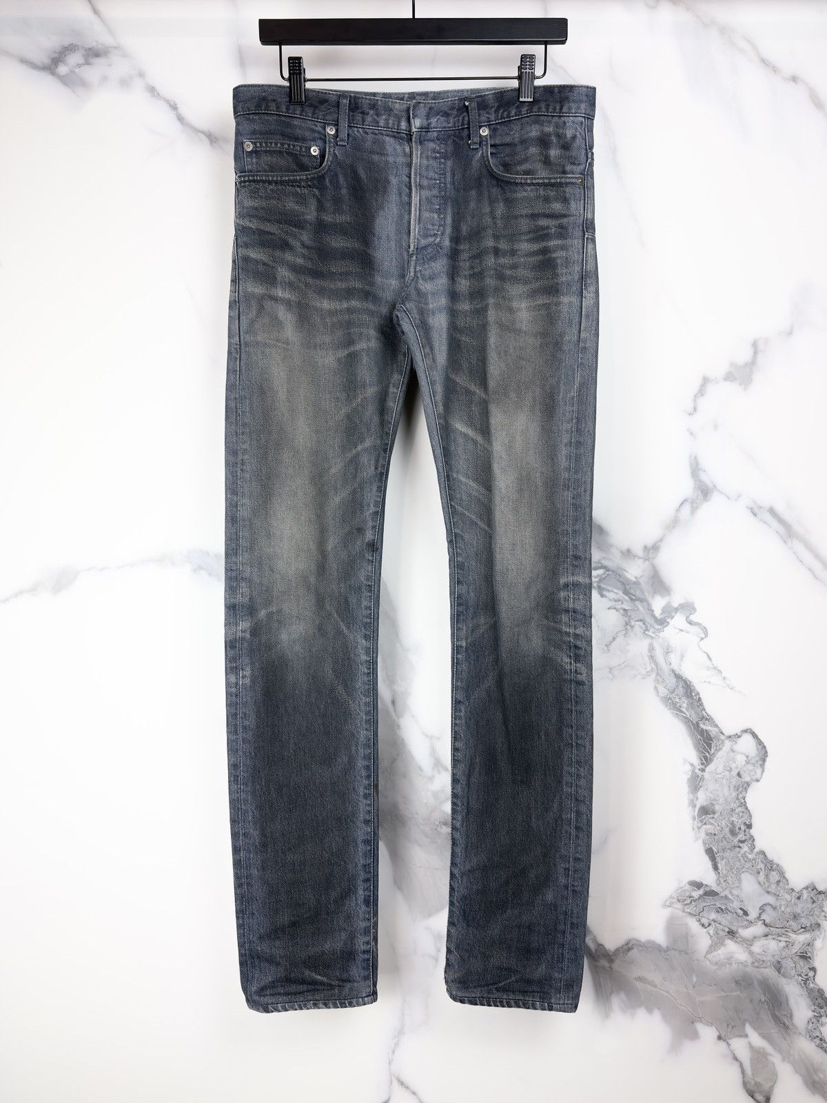Dior AW11 Dior Homme Wax Coated Whiskered Blue Denim Jeans KVA