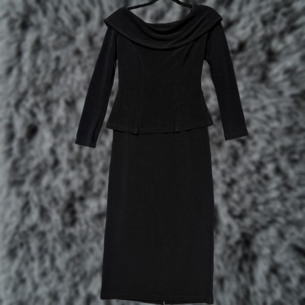 Vintage VINTAGE Nicole Studio 90 Y2K Dress Maxi Women Black Solid Long Sleeve Knit Office Siren Glam Corporate Goth 6 XS? Size M / US 6-8 / IT 42-44 - 1 Thumbnail