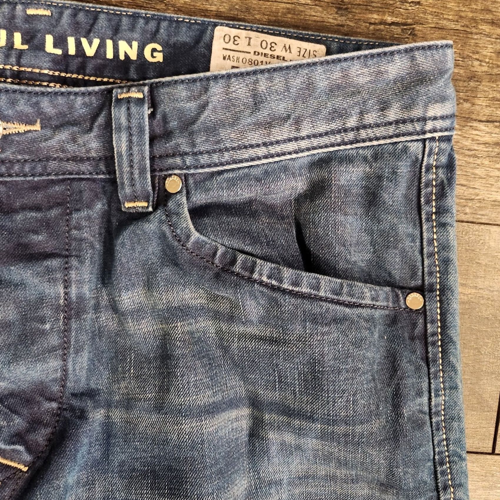 Diesel Diesel Jeans Mens 30x30 Blue Tapered Slim Distressed Faded Stretch Darron Denim Leather Pockets Size US 30 / EU 46 - 4 Thumbnail