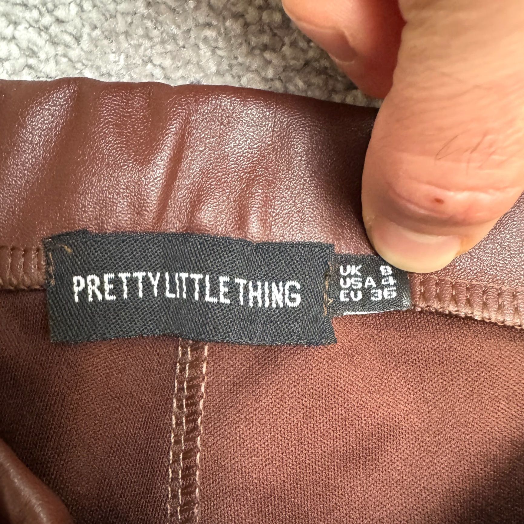 PrettyLittleThing PrettyLittleThing Choclate Faux Leather Flare Pants Womens 4 High Rise Split Hem Brown Size 27" / US 4 / IT 40 - 6 Thumbnail