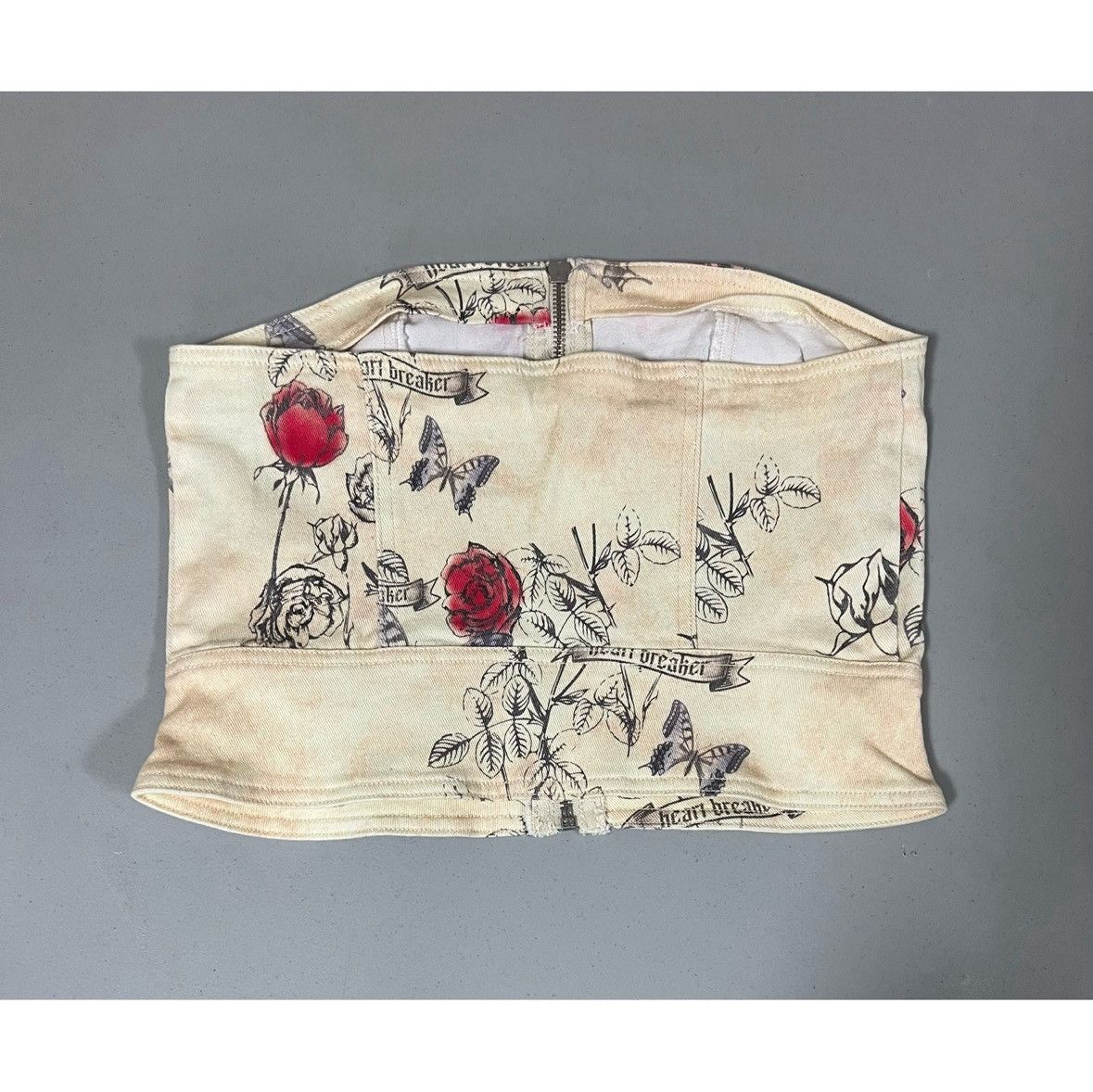 Ed Hardy Tan Denim ‘Heartbreaker’ Floral Butterfly Tube Top Size M ♥️✨ Size M / US 6-8 / IT 42-44 - 3 Thumbnail