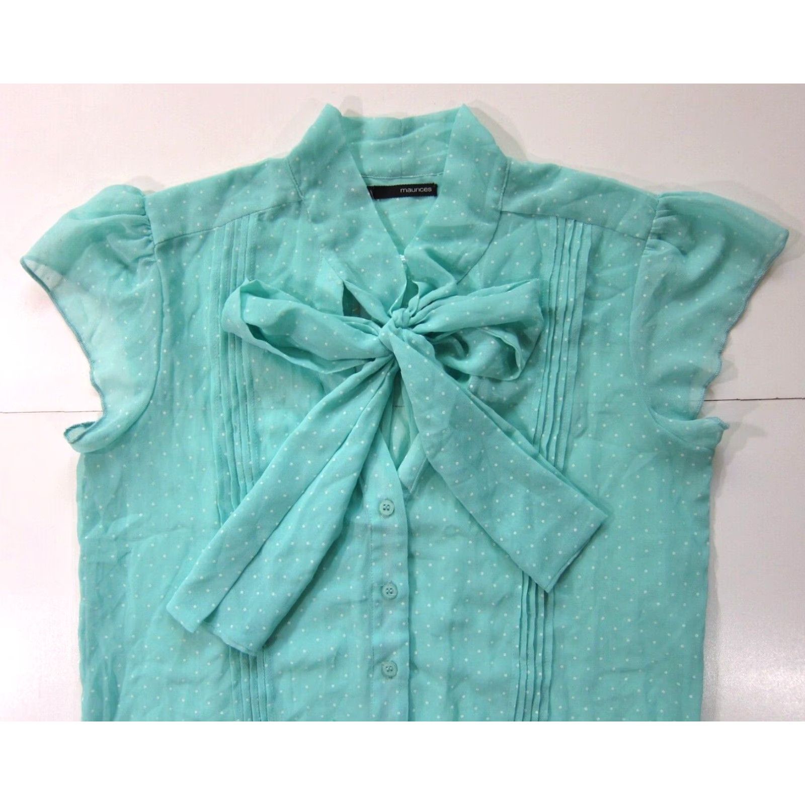 Vintage NWT Maurices Blue White Polka Dot Sheer Button Down Neck Tie Cap Sleeve Blouse M Size M / US 6-8 / IT 42-44 - 3 Thumbnail