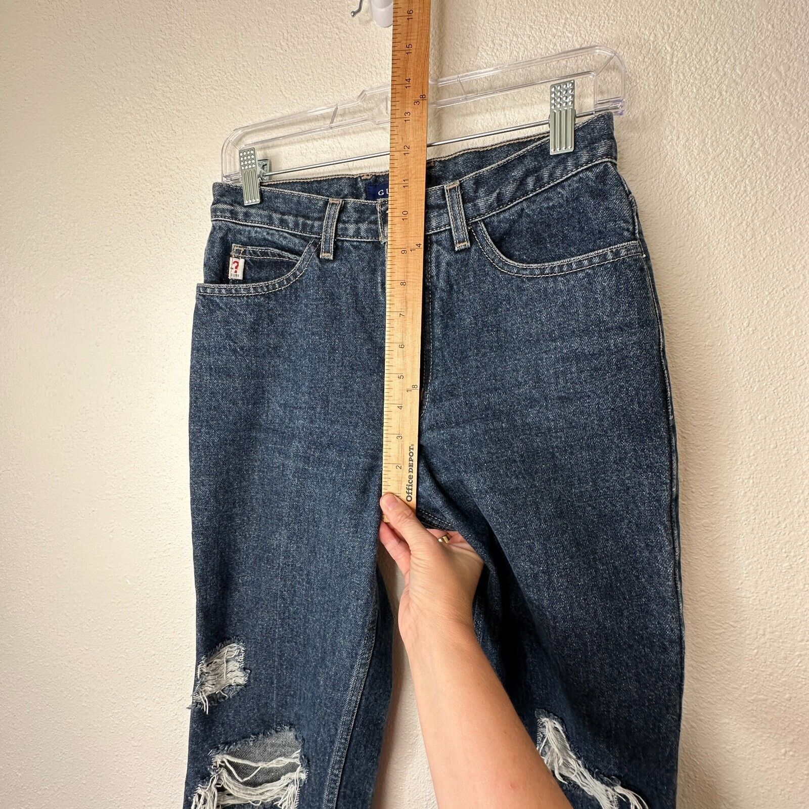 Guess Guess Dark Blue Wash Distressed Slim Leg Raw Hem Denim Jeans Size 28" / US 6 / IT 42 - 14 Thumbnail