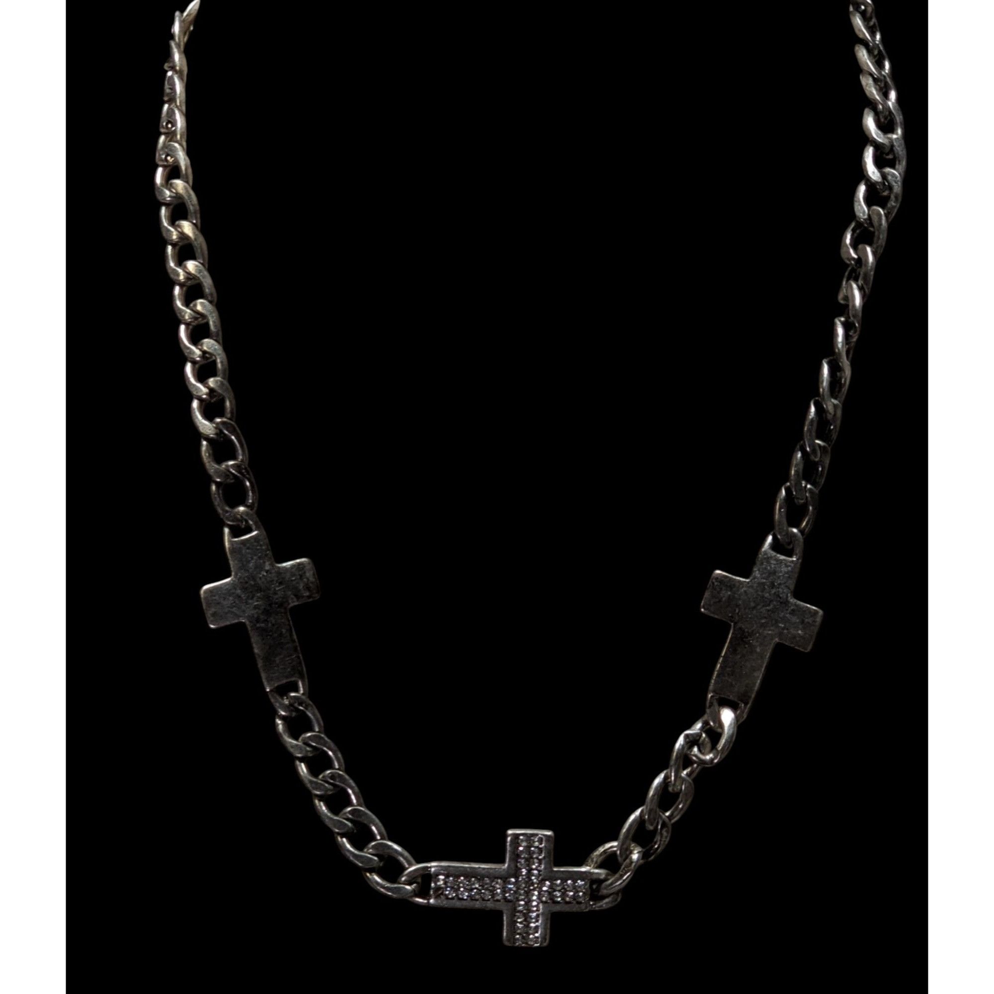 Other Glam Goth Triple Cross Necklace With Rhinestone Accents Size ONE SIZE - 5 Thumbnail