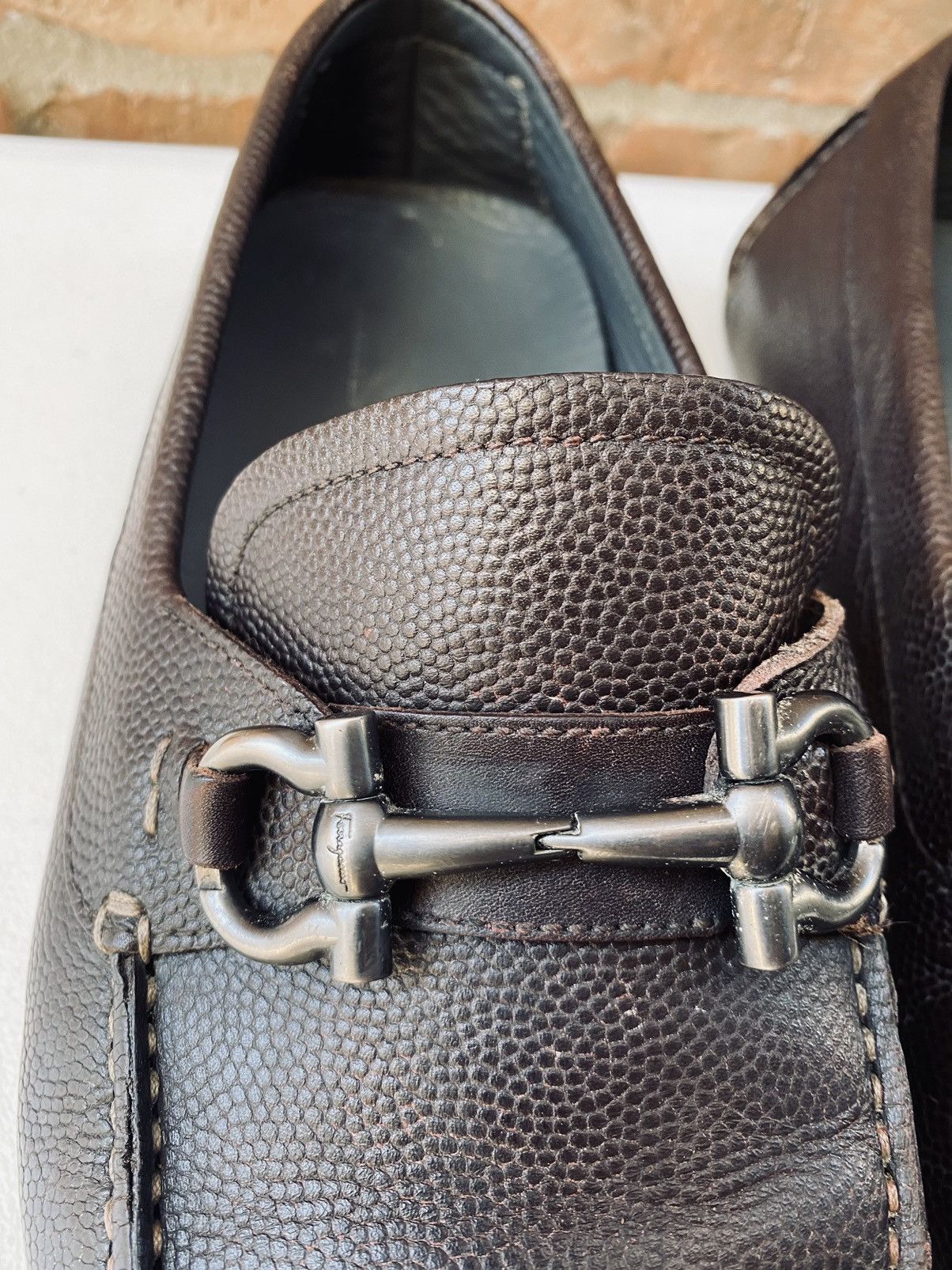 Salvatore Ferragamo SF 🇮🇹 brown leather parigi double gancio bit driver 8.5 EEE Size US 8.5 / EU 41-42 - 5 Thumbnail
