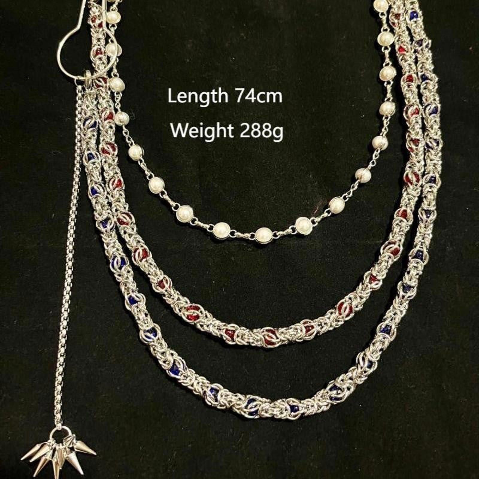 Vintage 3 Pl Layer Gemstone and Pearl Wallet Chain. Pants Chain Size ONE SIZE - 2 Thumbnail