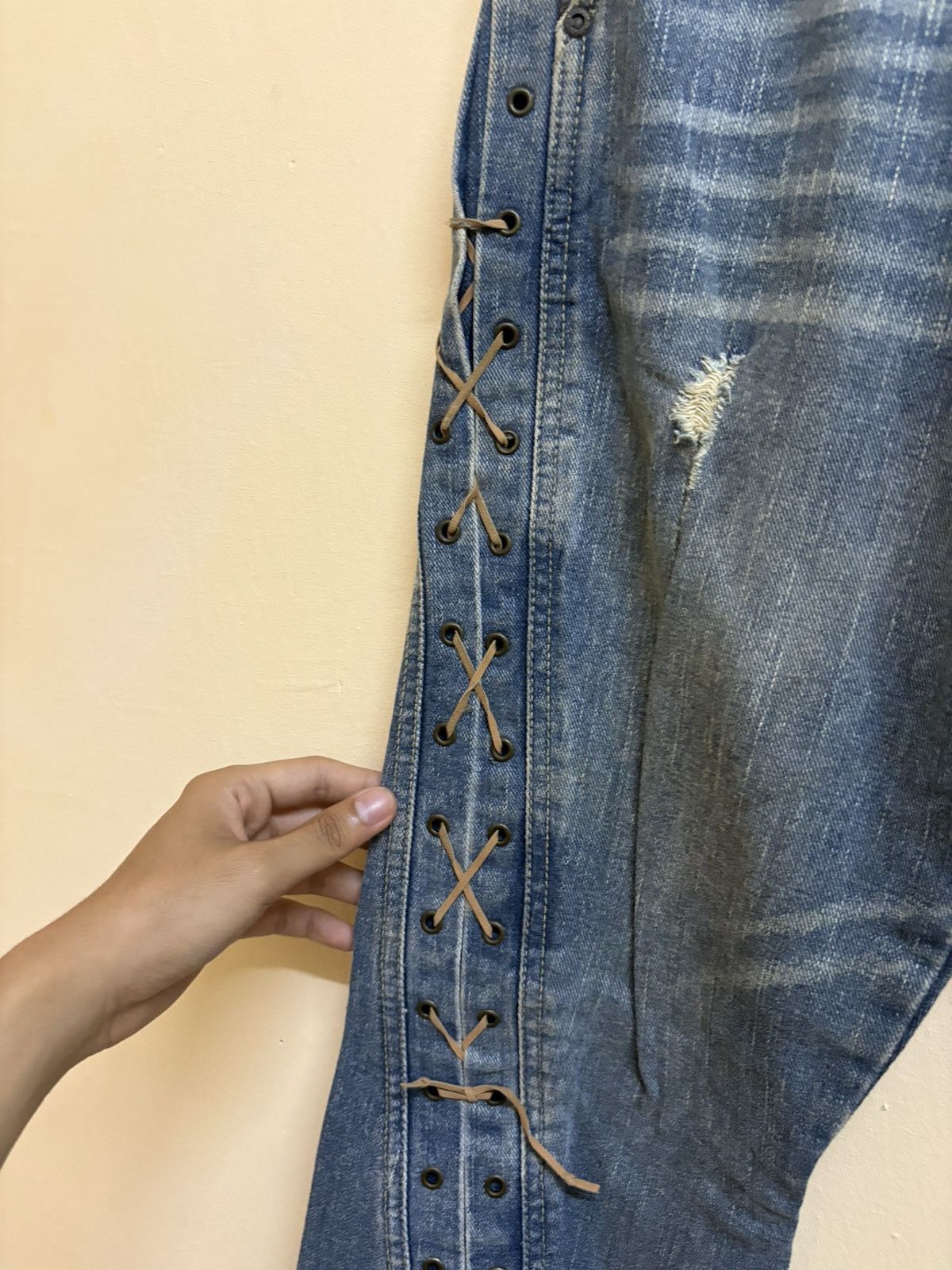 If Six Was Nine Vintage Nylaus Design Flare Jeans Parachute Denim Style Size US 30 / EU 46 - 9 Thumbnail