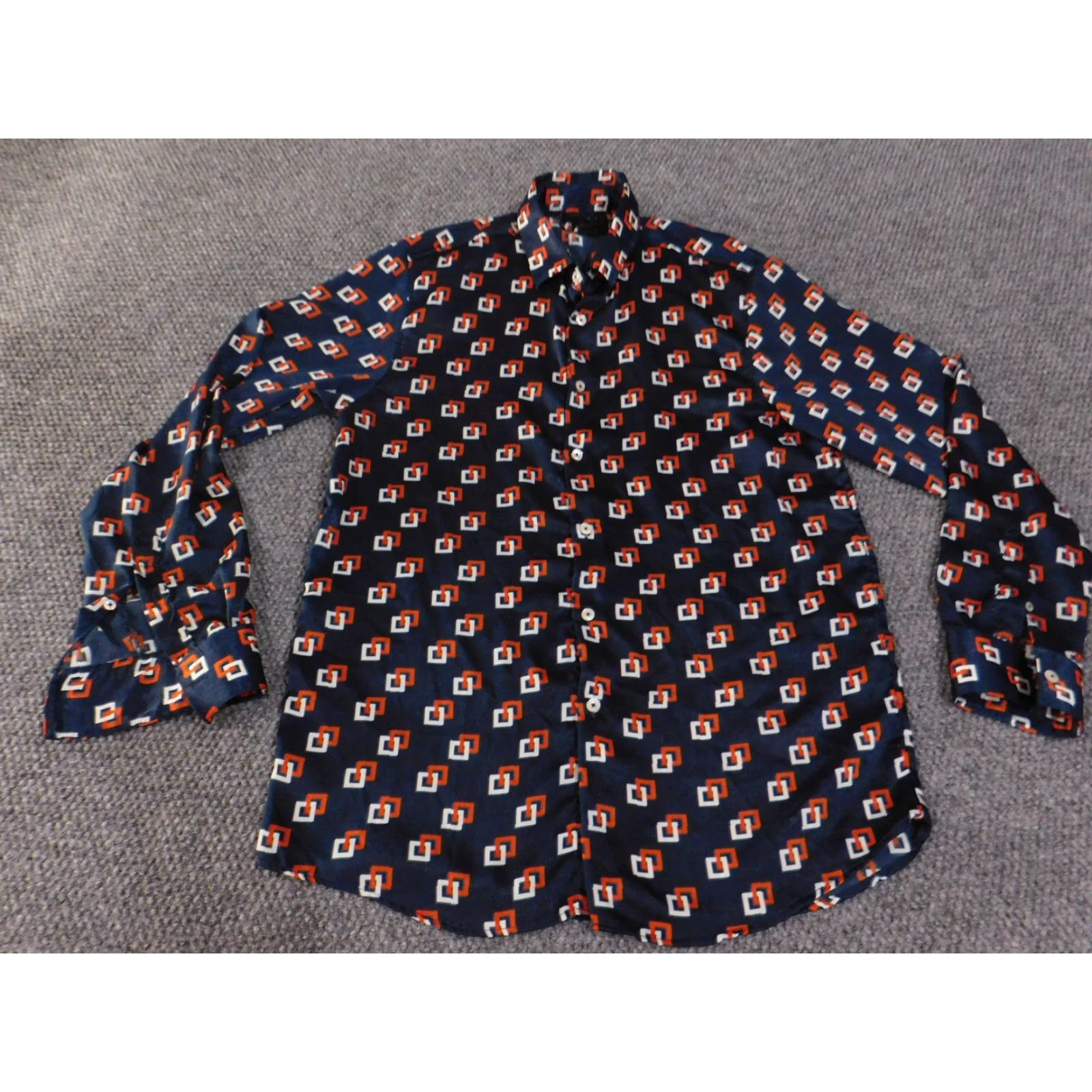 Zara Zara Shirt Mens Large Blue Geometric Print Regular Fit Button Up Long Sleeve Dress Shirt Size 42R - 4 Thumbnail