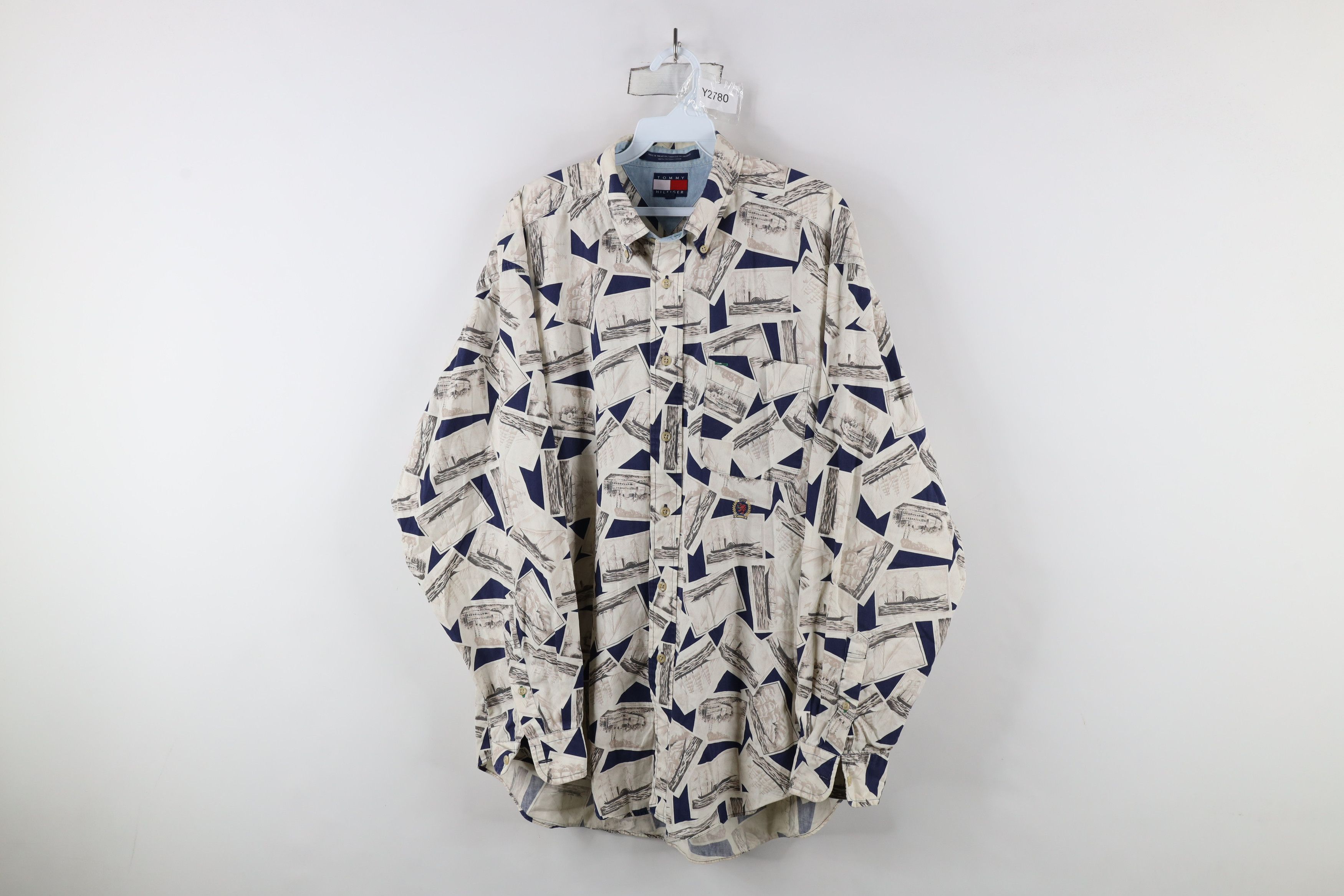 Tommy Hilfiger × Vintage Vintage 90s Tommy Hilfiger All Over Print Button Down Shirt Size US L / EU 52-54 / 3 - 1 Thumbnail