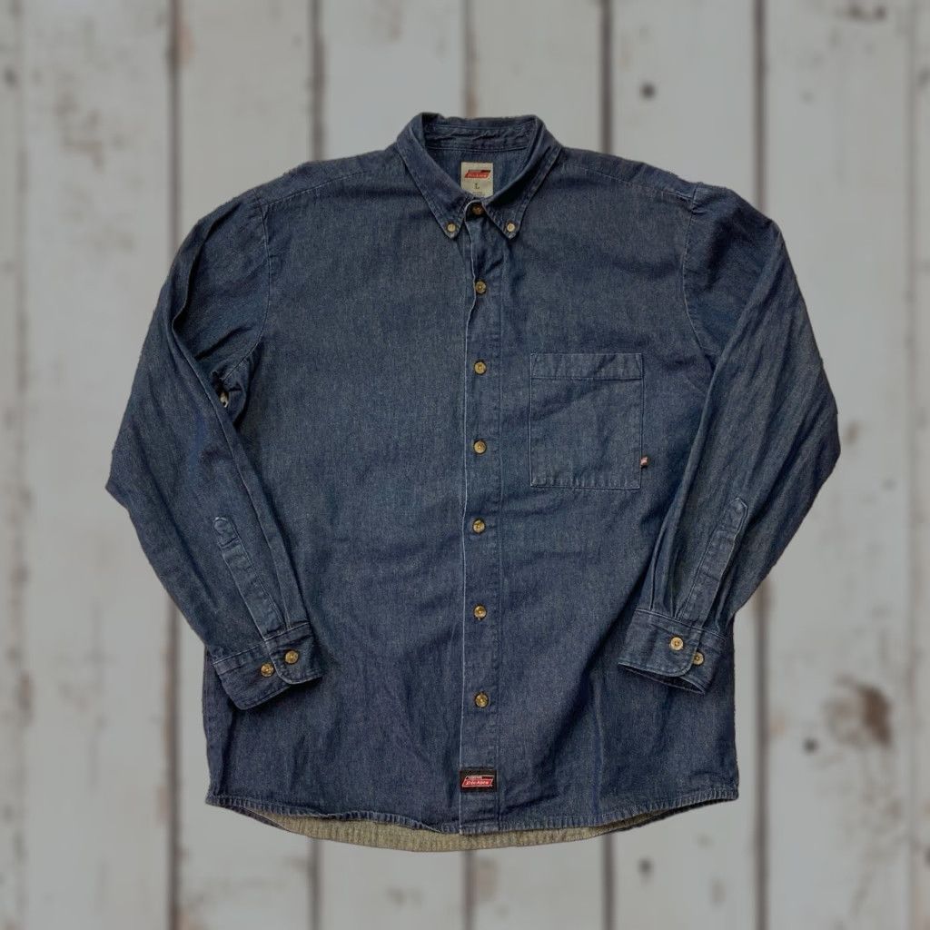 Dickies Dickies Men Button Down Denim Long Sleeve Shirt Size L Blue 100% Cotton VTG Y2K Size US L / EU 52-54 / 3 - 1 Thumbnail